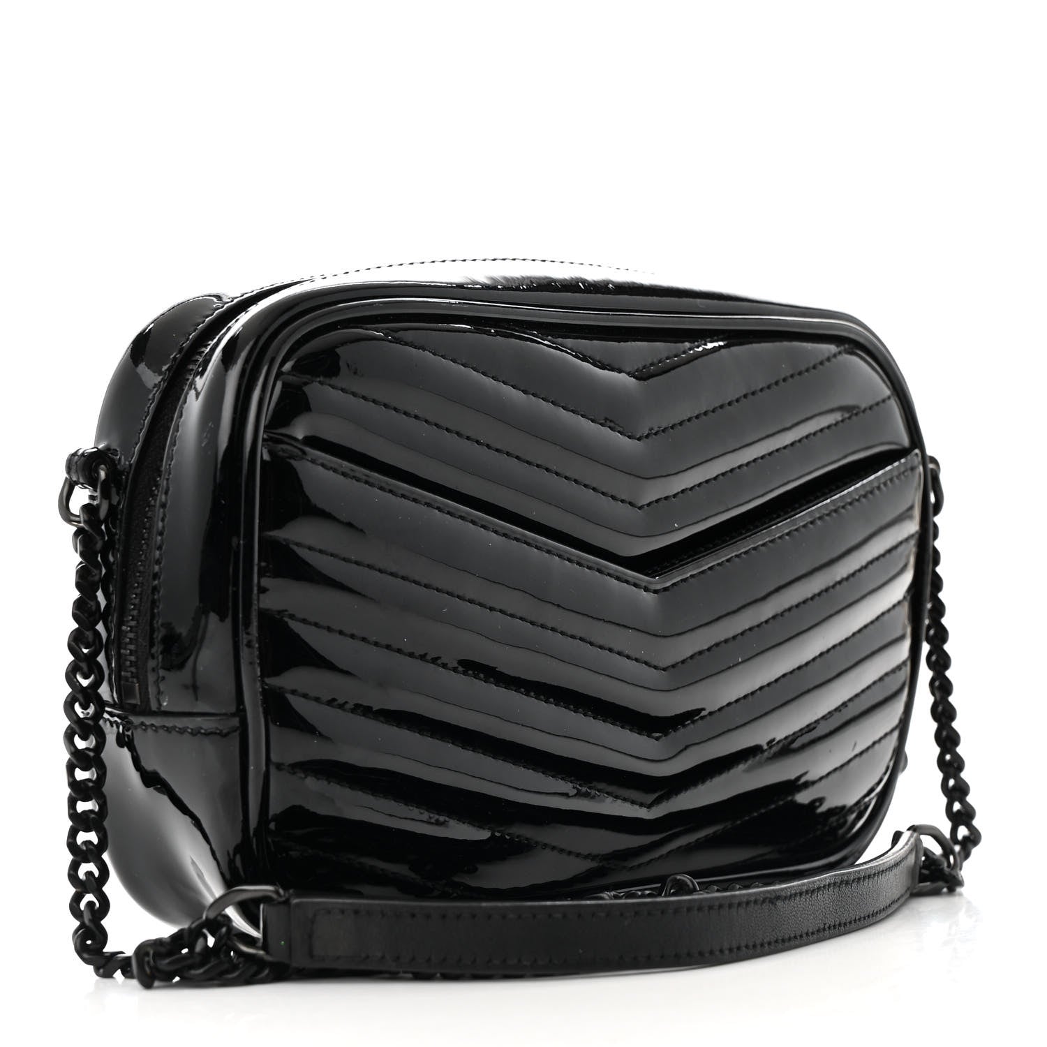 Patent Calfskin Matelasse Monogram Mini Lou Camera Bag Black