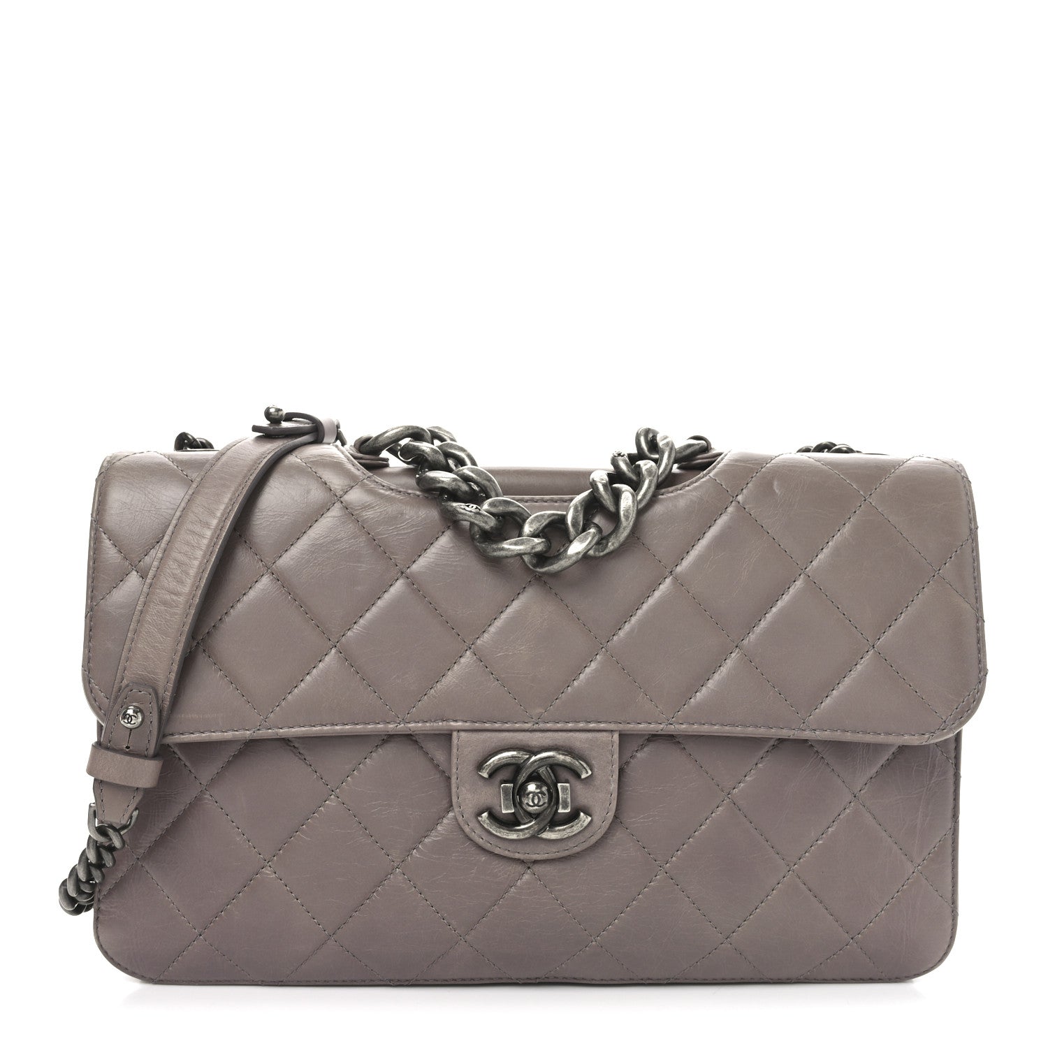 Glazed Calfskin Quilted Large Perfect Edge Flap Light Pink