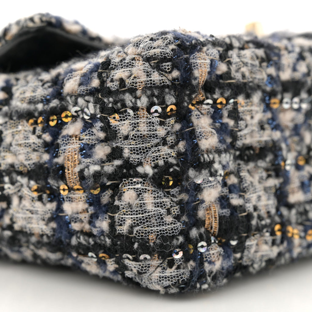 Glittered Tweed Quilted Mini Rectangular Flap Navy Blue