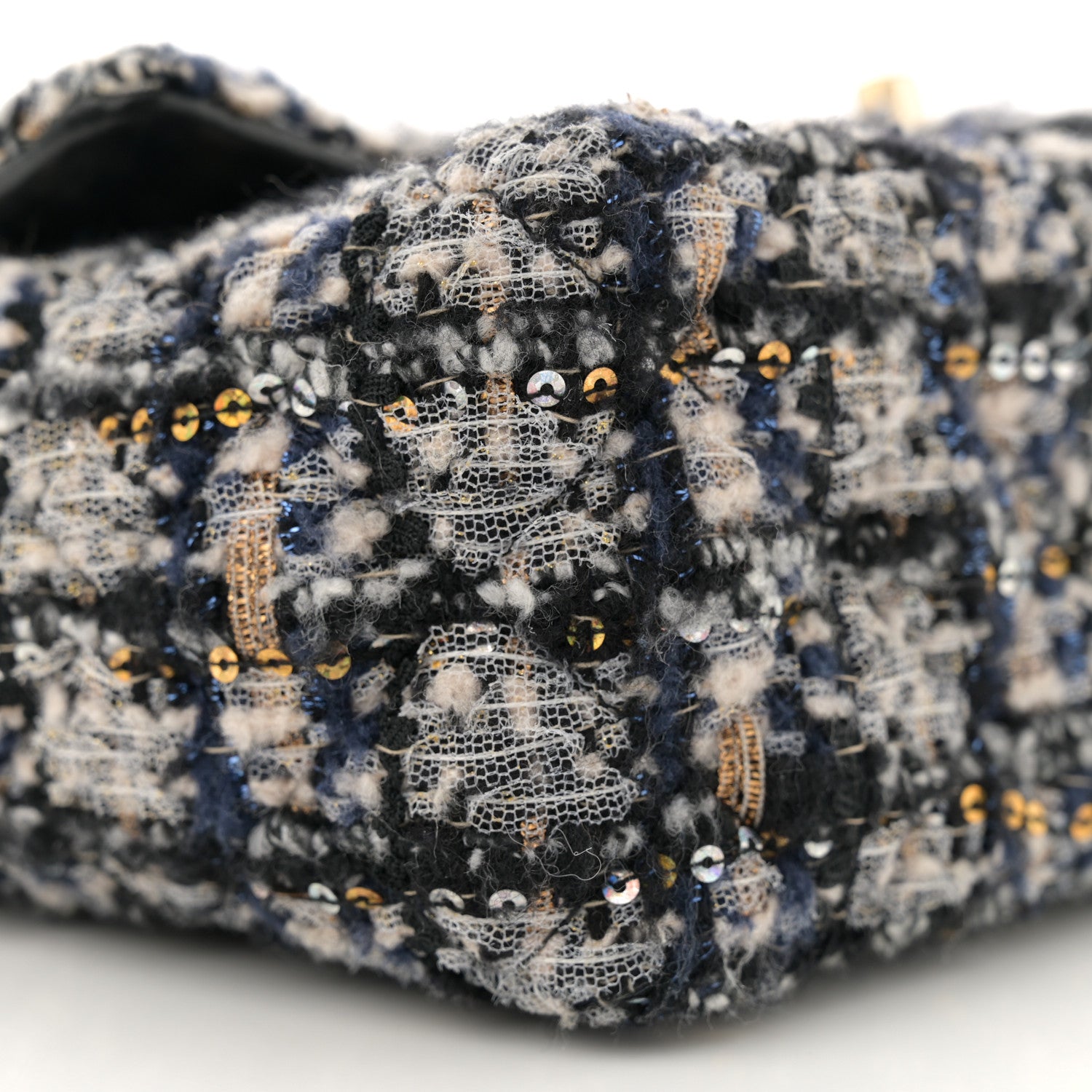 Glittered Tweed Quilted Mini Rectangular Flap Navy Blue