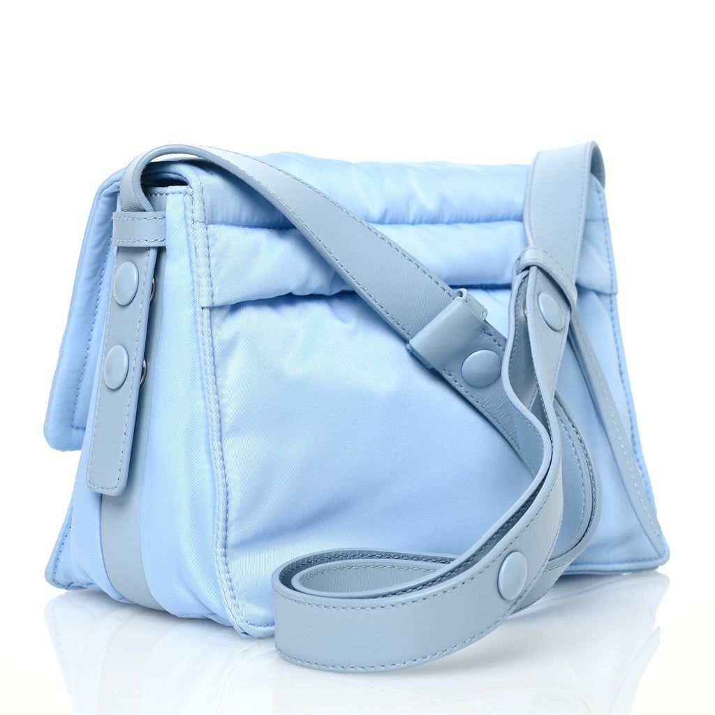 Re-Nylon Vitello Padded Small Flap Shoulder Bag Celeste