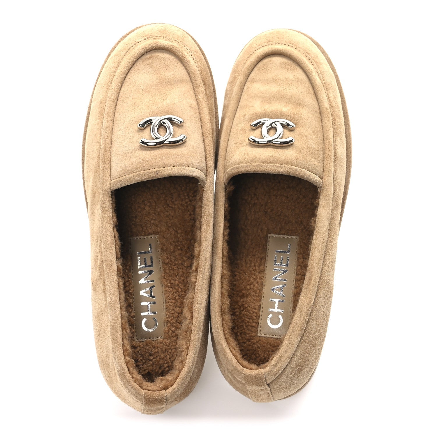 Suede Calfskin CC Loafers 38 Dark Beige
