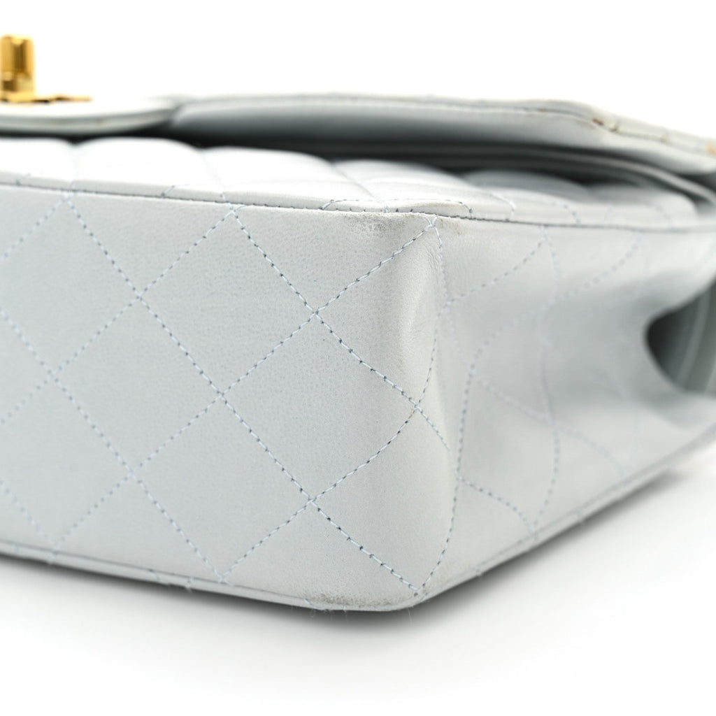 Lambskin Quilted Medium Double Flap Light Blue