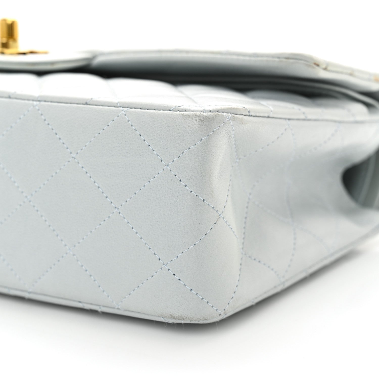 Lambskin Quilted Medium Double Flap Light Blue