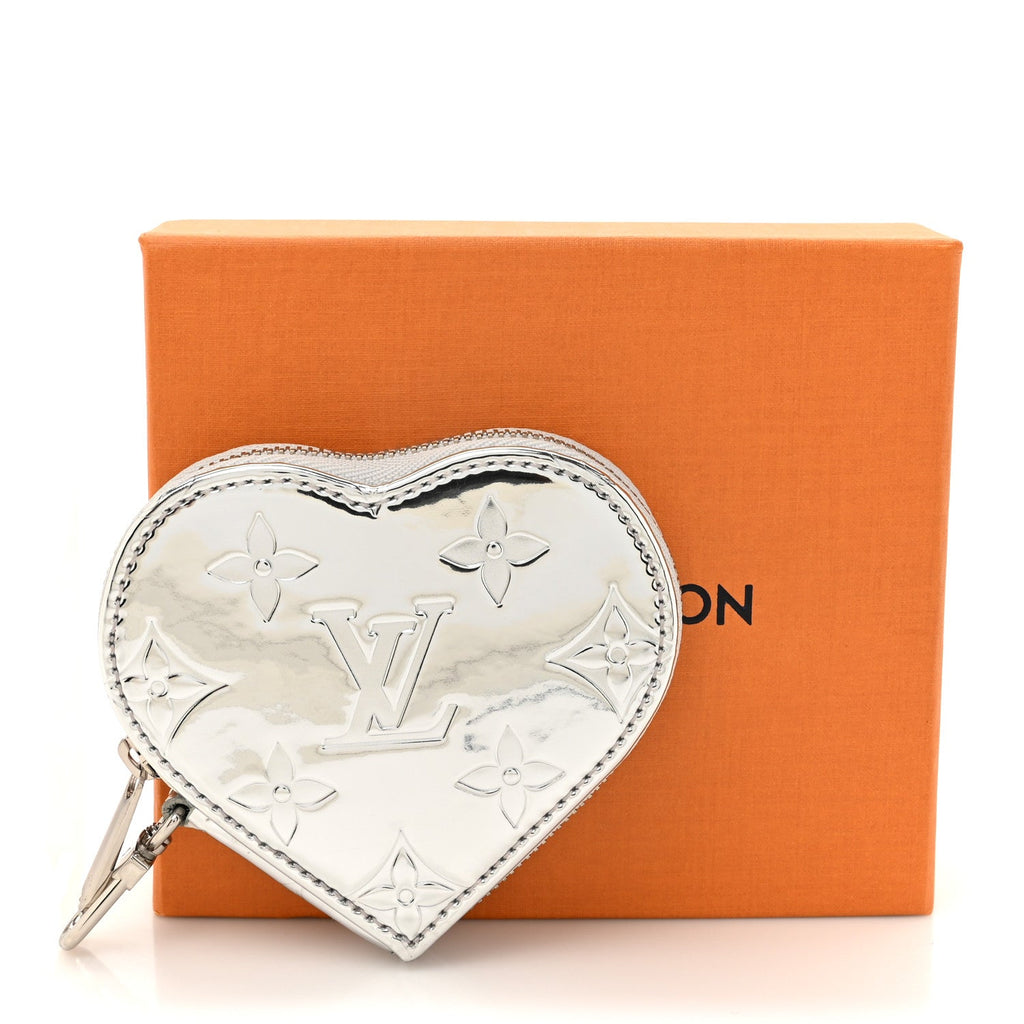 Monogram Mirror Heart Coin Purse Silver