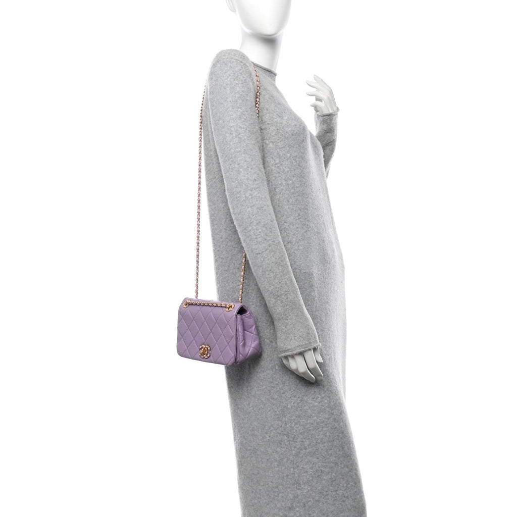 Lambskin Quilted Braided CC Small Flap Lilac