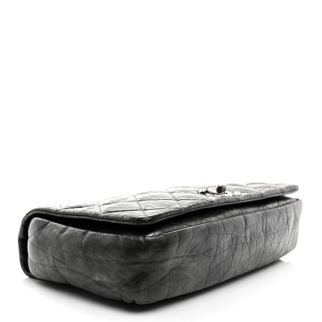 Aged Calfskin Quilted Medium Pondichery Flap Dark Grey