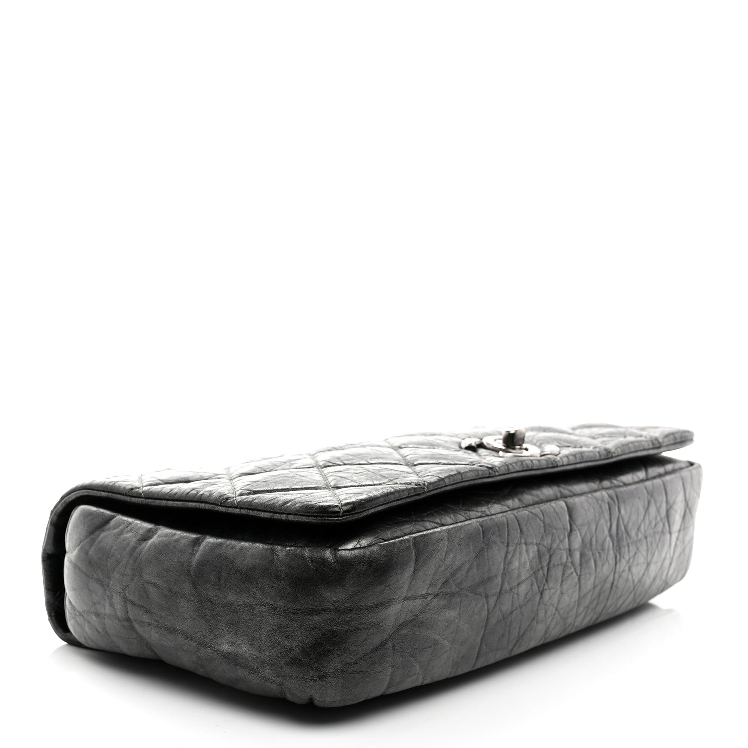 Aged Calfskin Quilted Medium Pondichery Flap Dark Grey