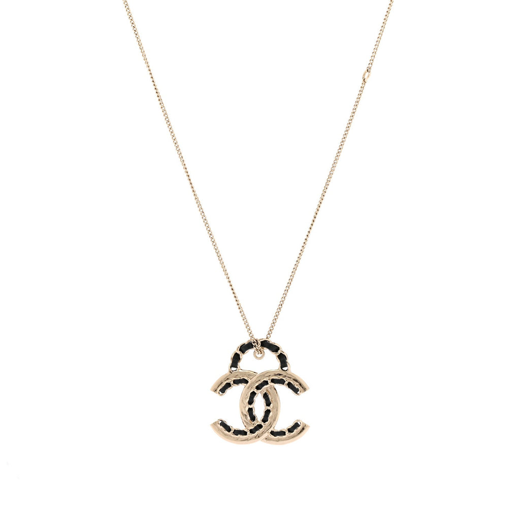 Lambskin CC Chain Necklace Gold Black