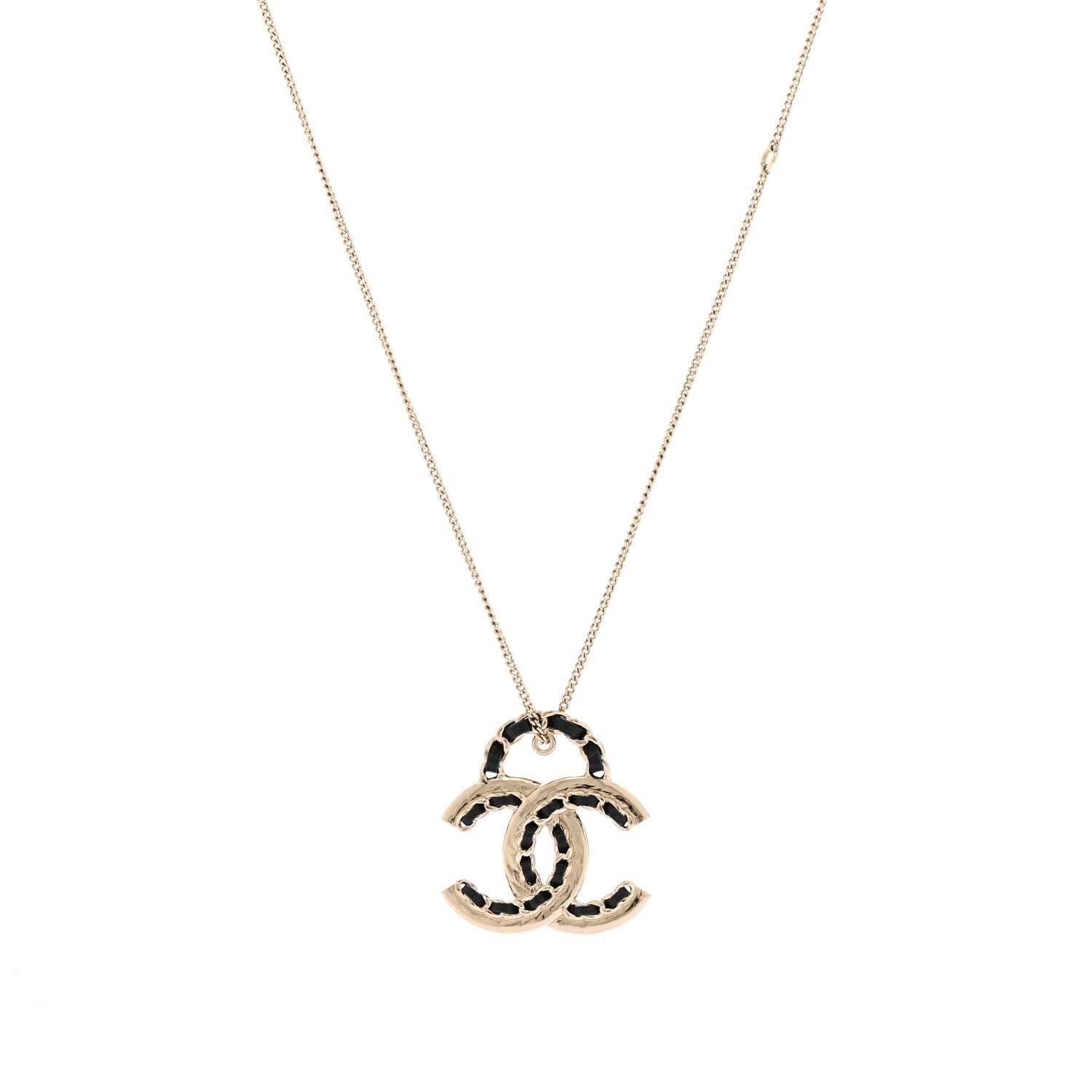 Lambskin CC Chain Necklace Gold Black