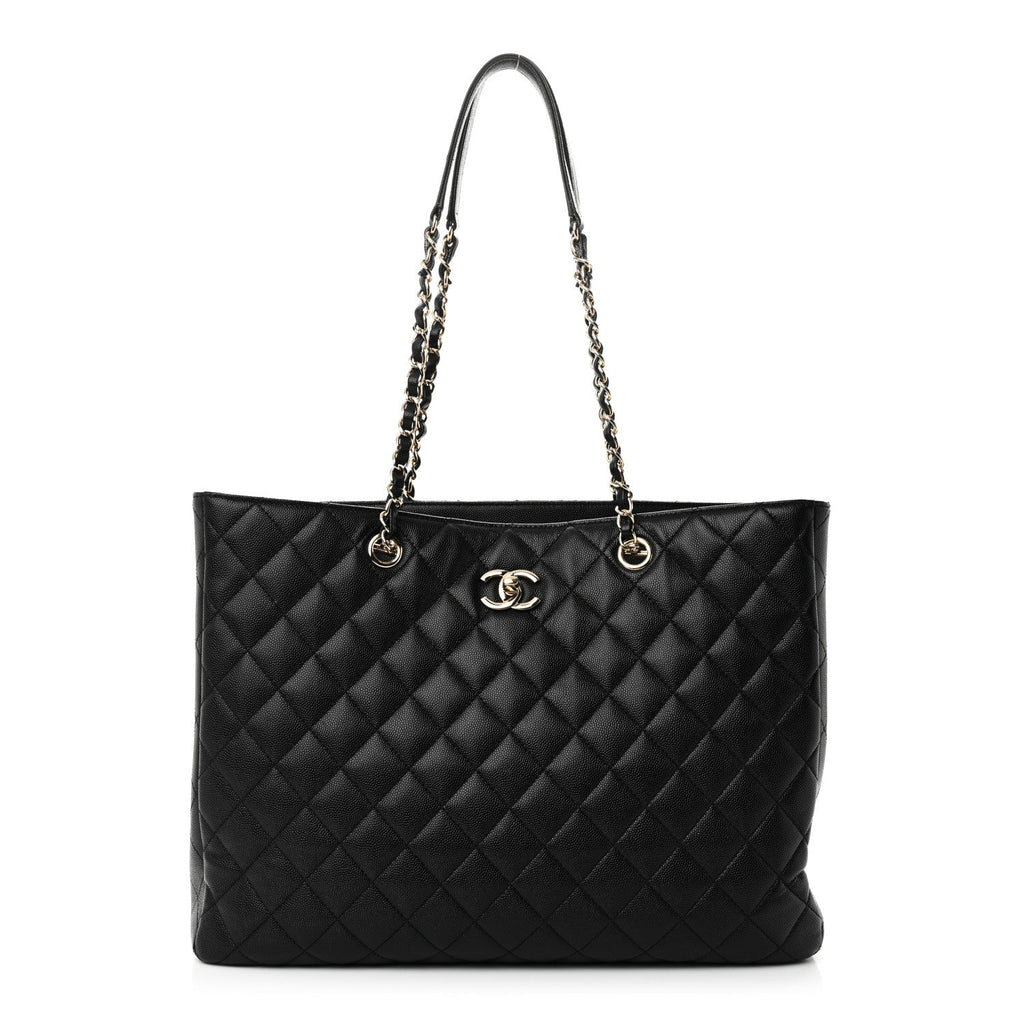 Caviar Quilted Large Shopping Tote Black