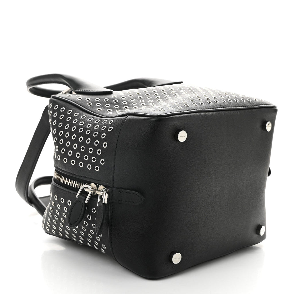 Calfskin Grommet Studded Top Handle Bag Black