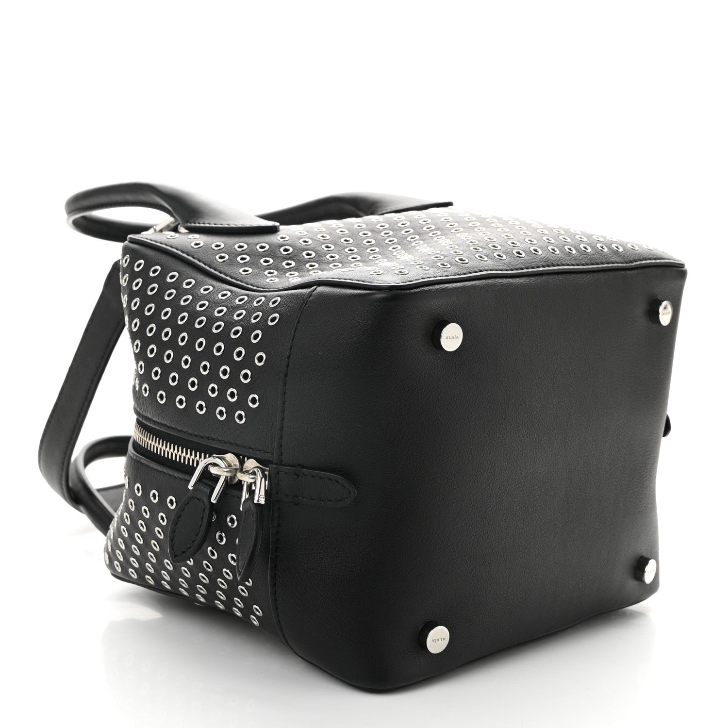 Calfskin Grommet Studded Top Handle Bag Black