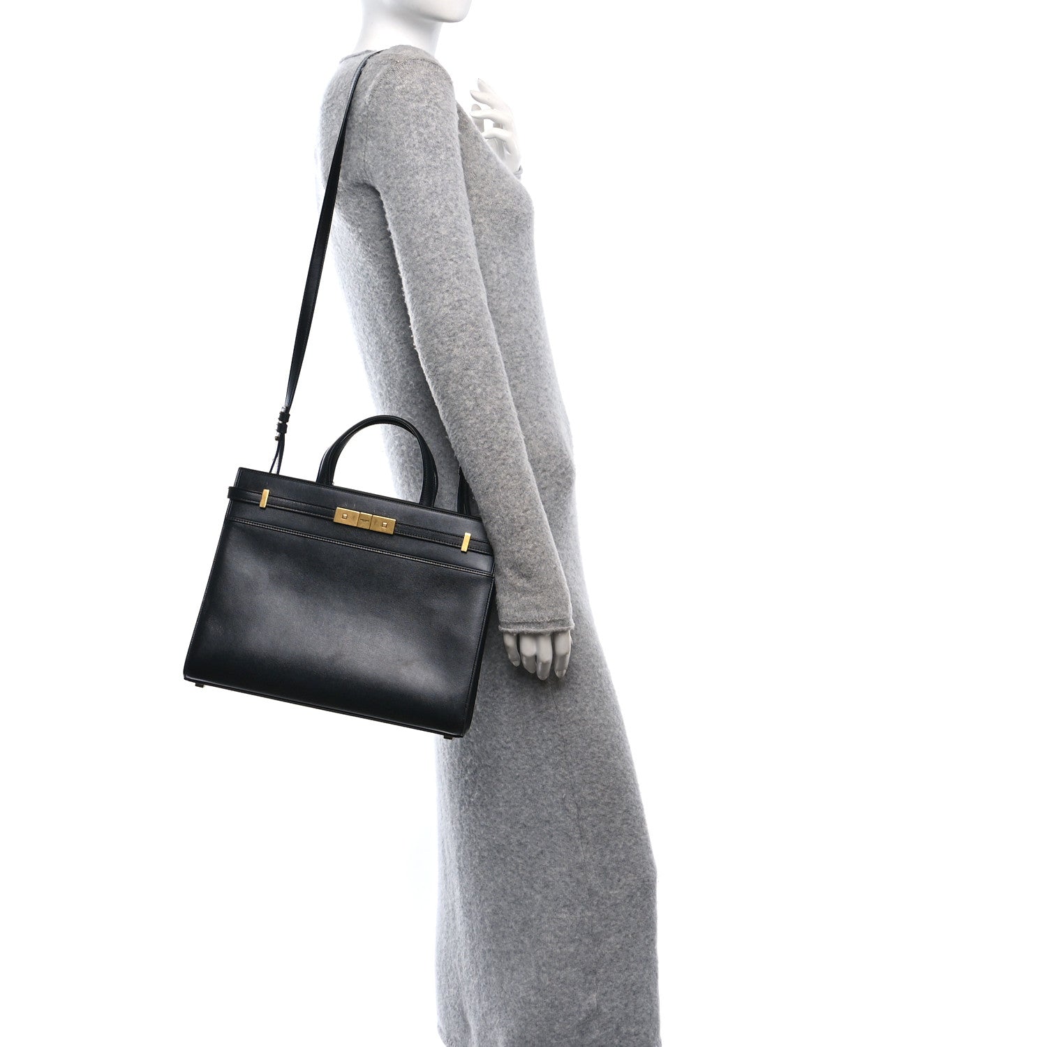 Calfskin Small Manhattan Shopper Tote Black