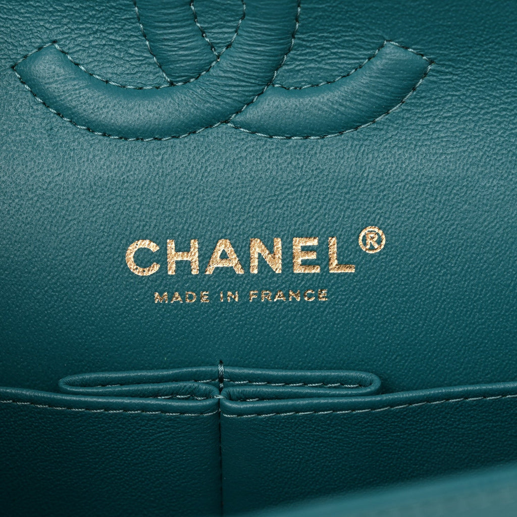 Caviar Quilted Small Double Flap Turquoise