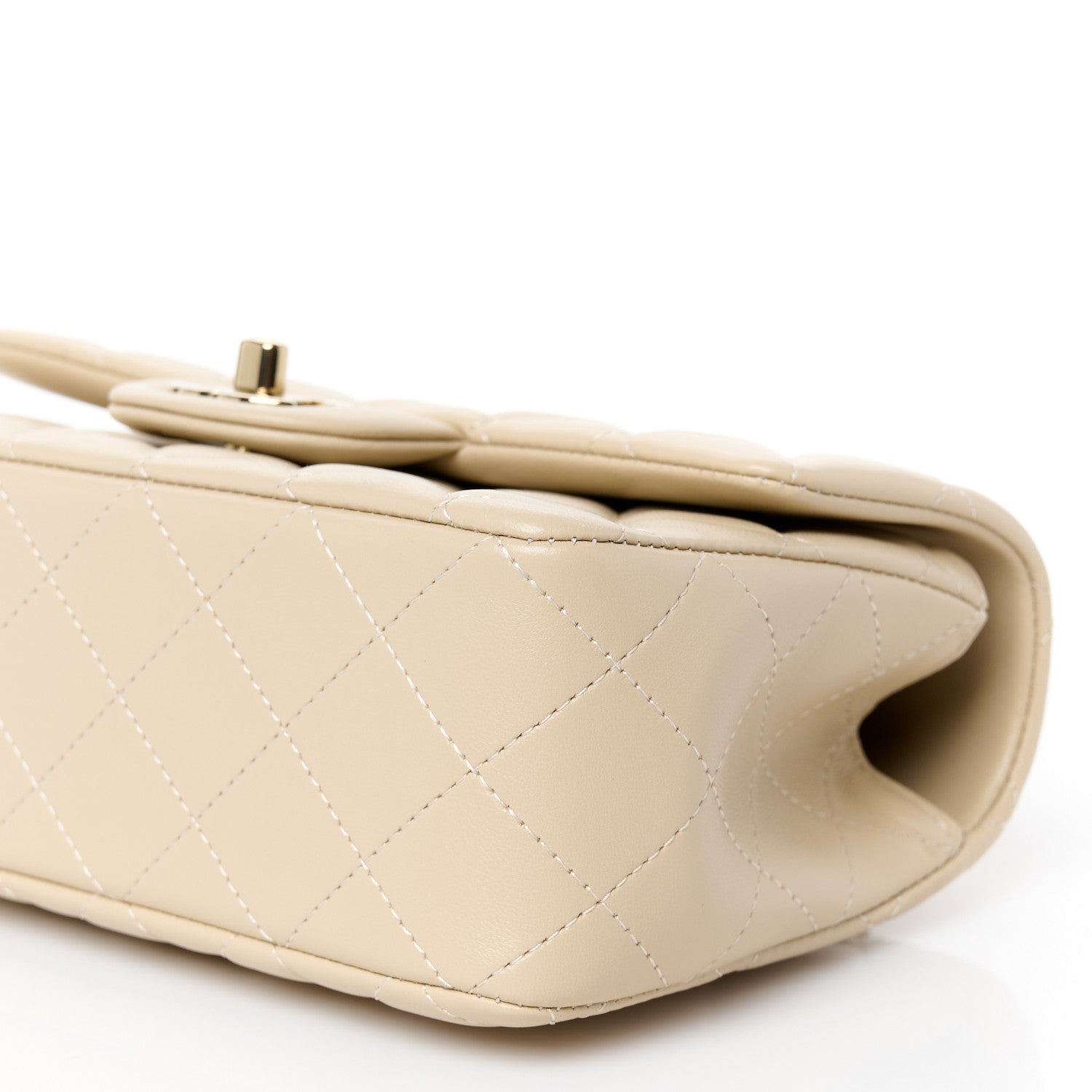Lambskin Quilted Mini Top Handle Rectangular Flap Beige
