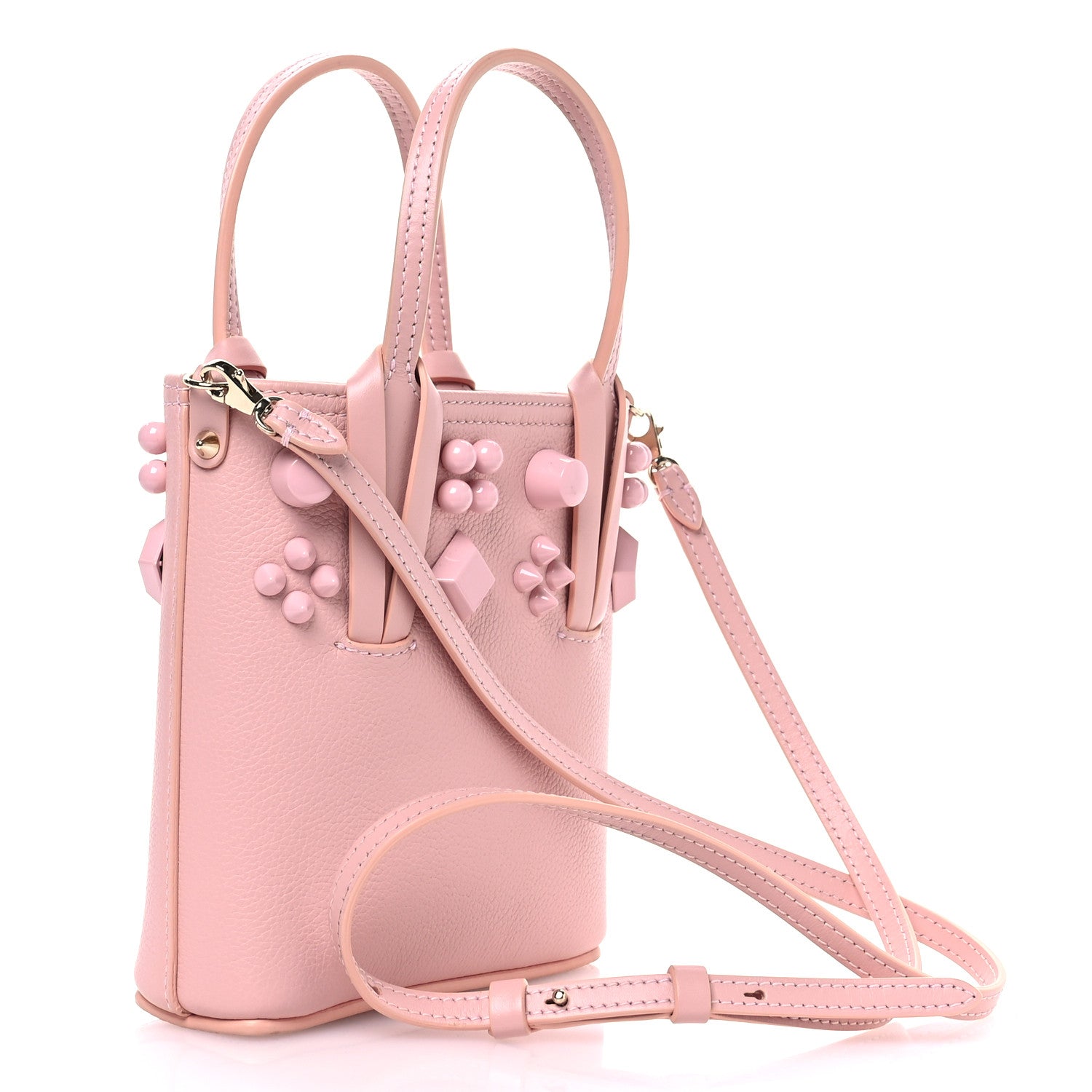 Calfskin Empire Spike Studded Mini North South Cabata Tote Rosy