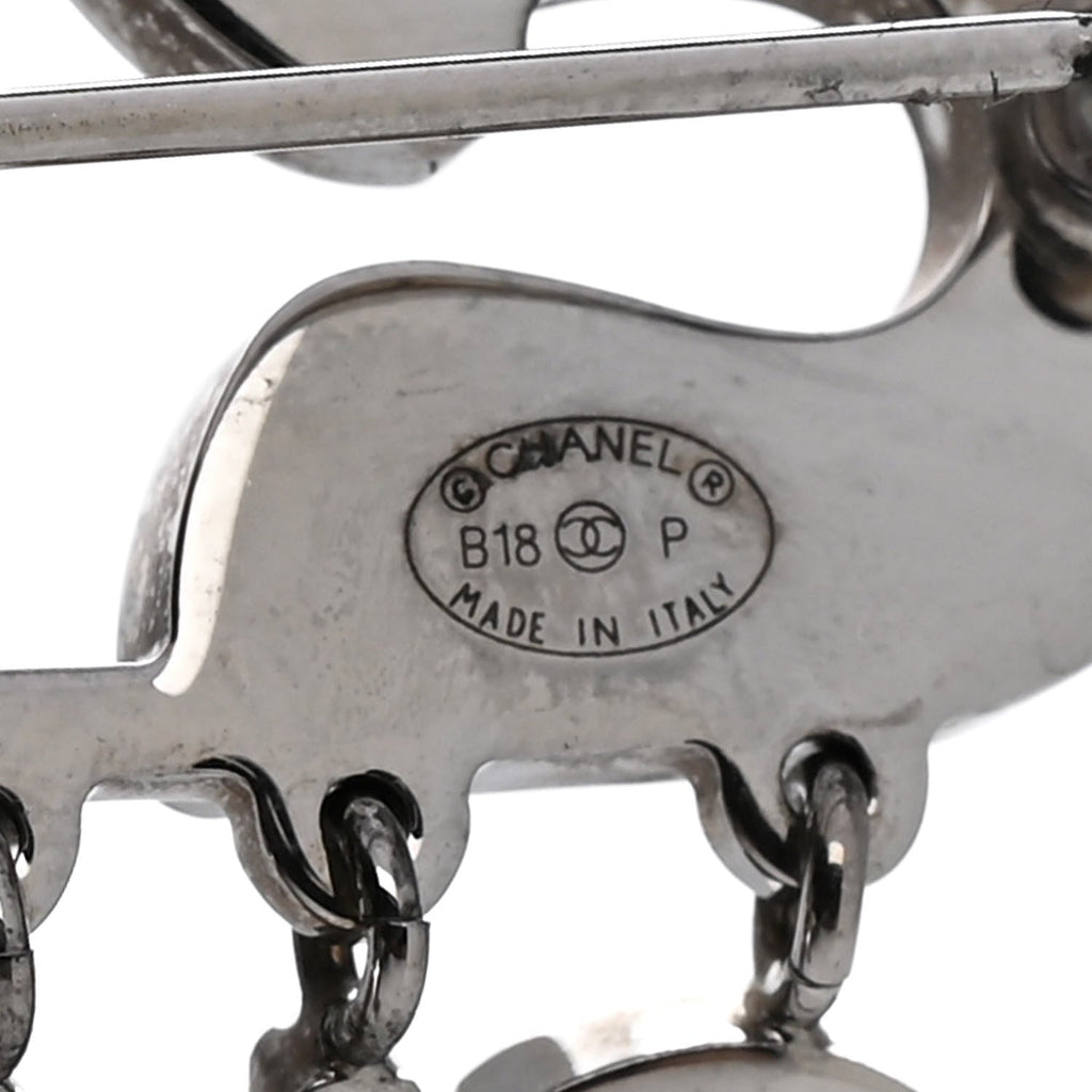 Crystal Safety Pin Brooch Silver