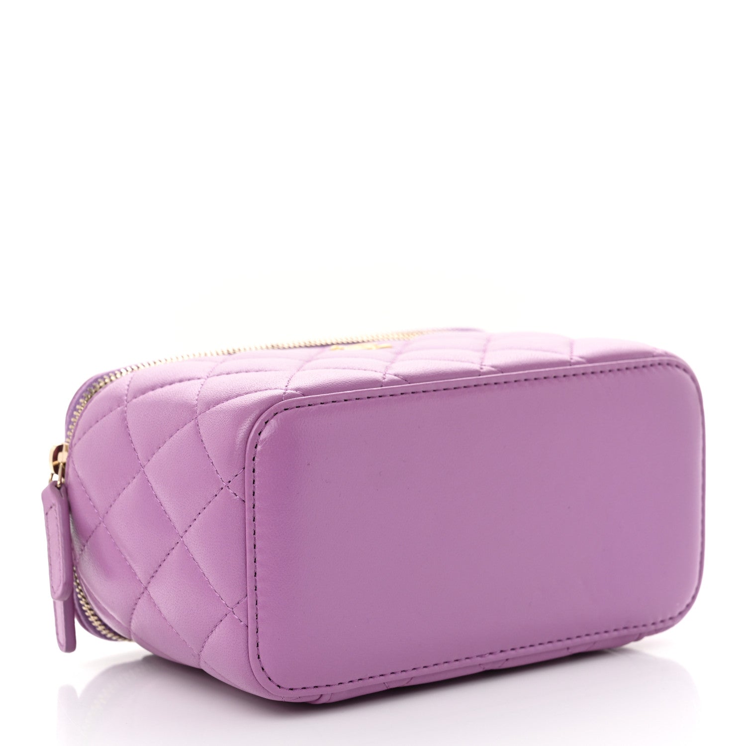 Lambskin Quilted Pearl Crush Small Vanity Case With Chain Purple