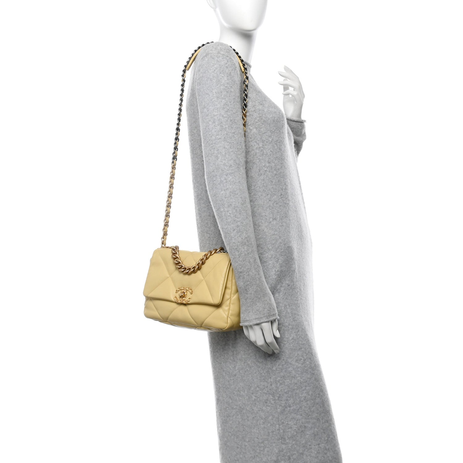 Lambskin Quilted Medium Chanel 19 Flap Yellow