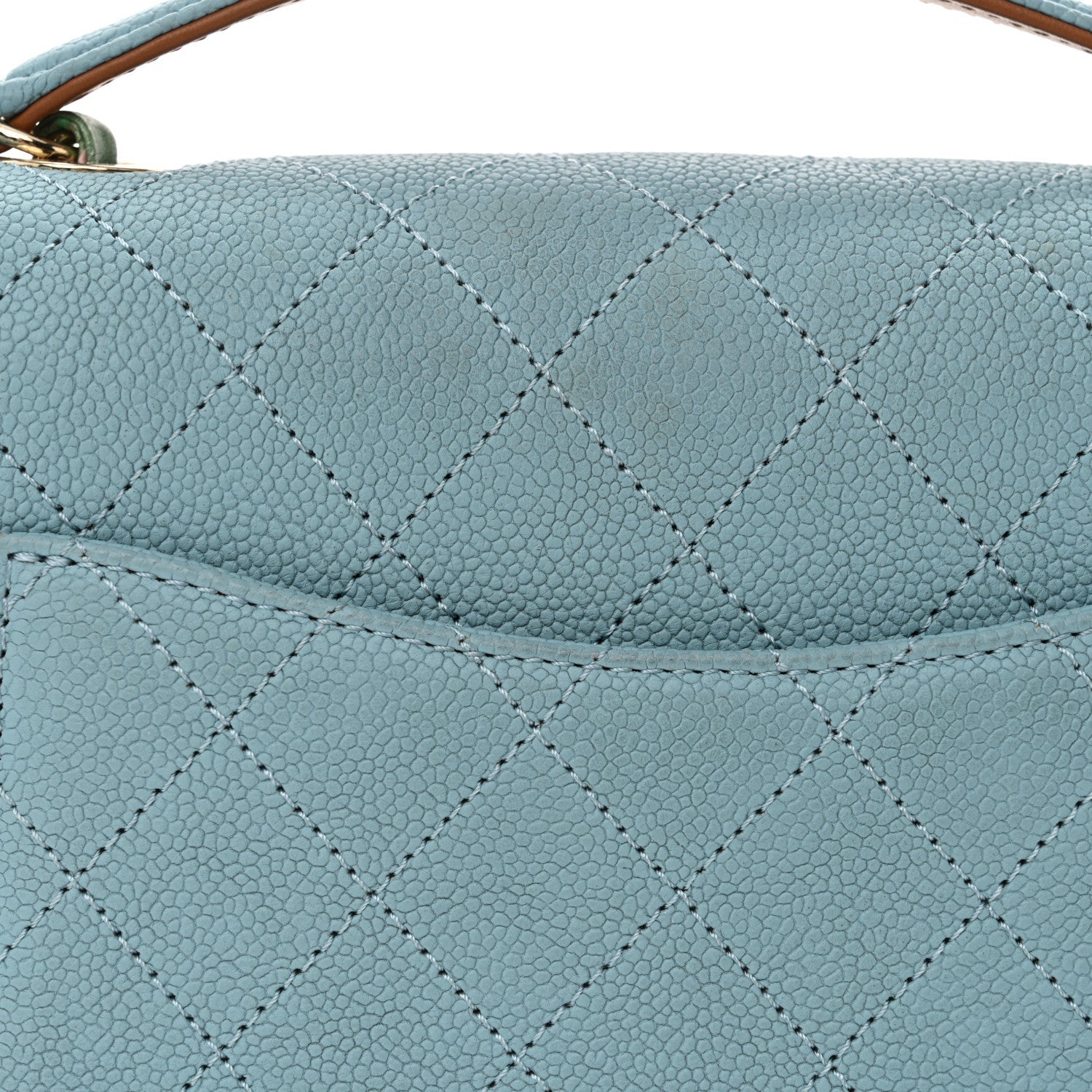 Grained Calfskin Quilted Small Cuba Top Handle Flap Blue