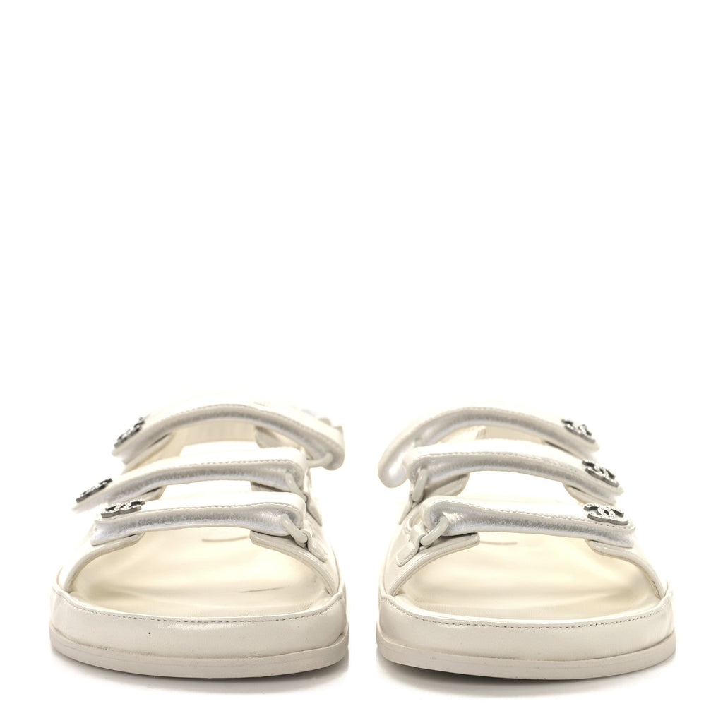 Lambskin Crystal CC Velcro Dad Sandals 39 White