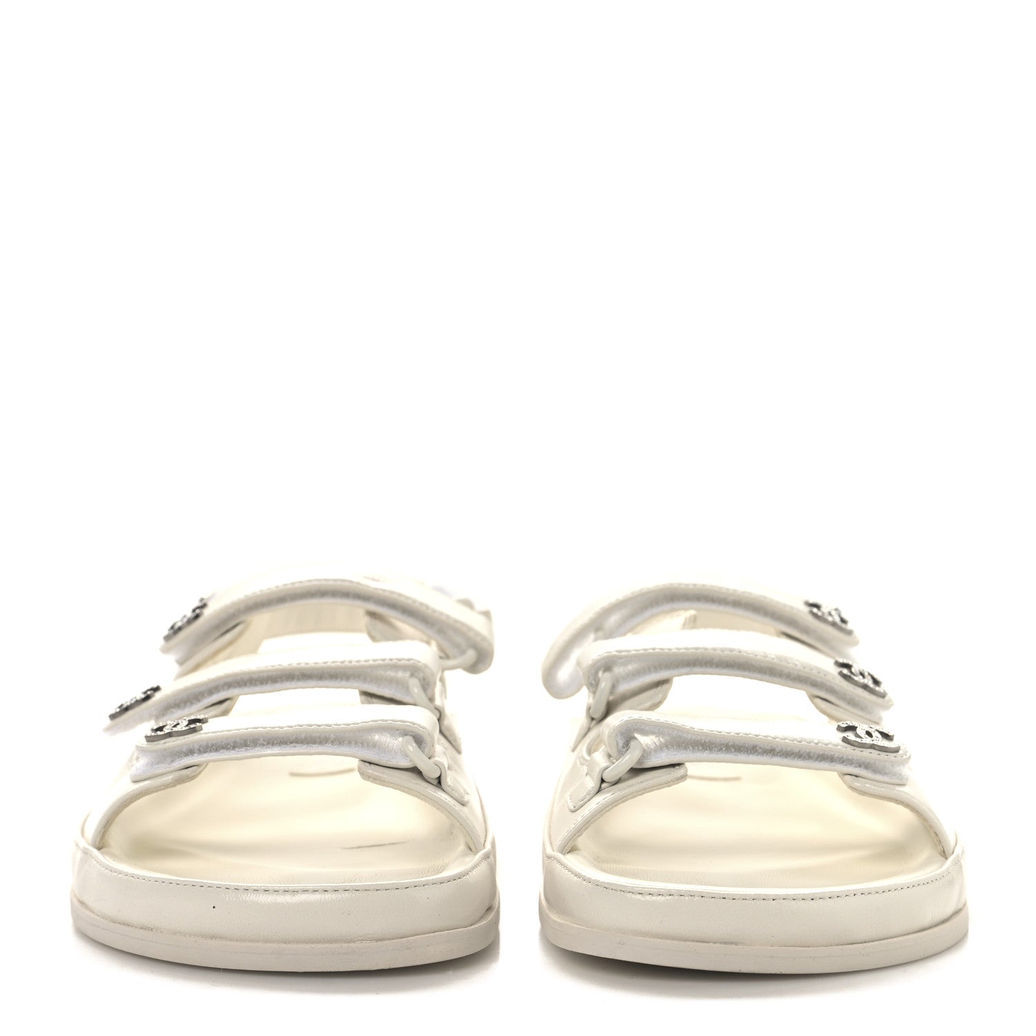 Lambskin Crystal CC Velcro Dad Sandals 39 White