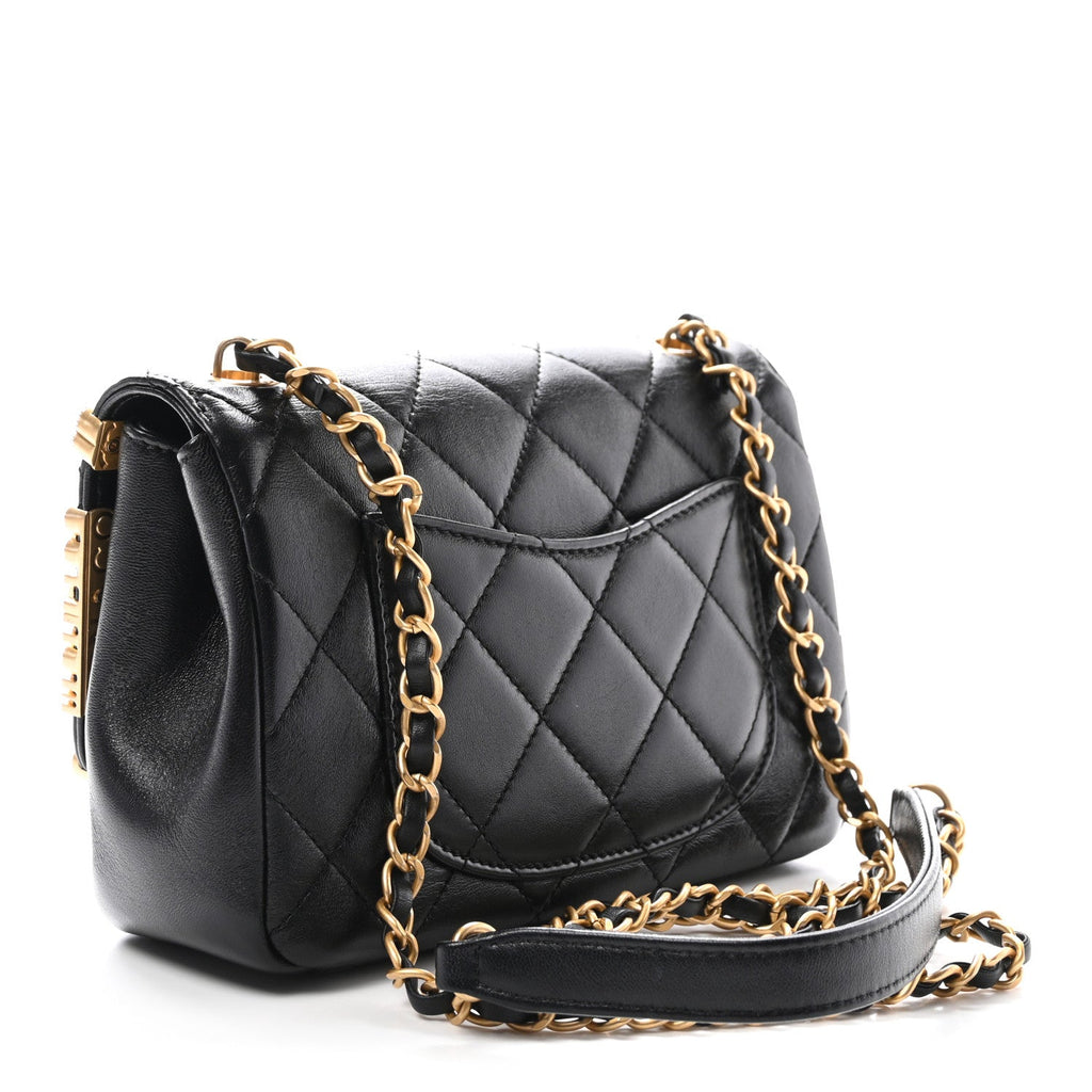 Lambskin Enamel Strass Quilted Mini Paris Monaco Flap Black