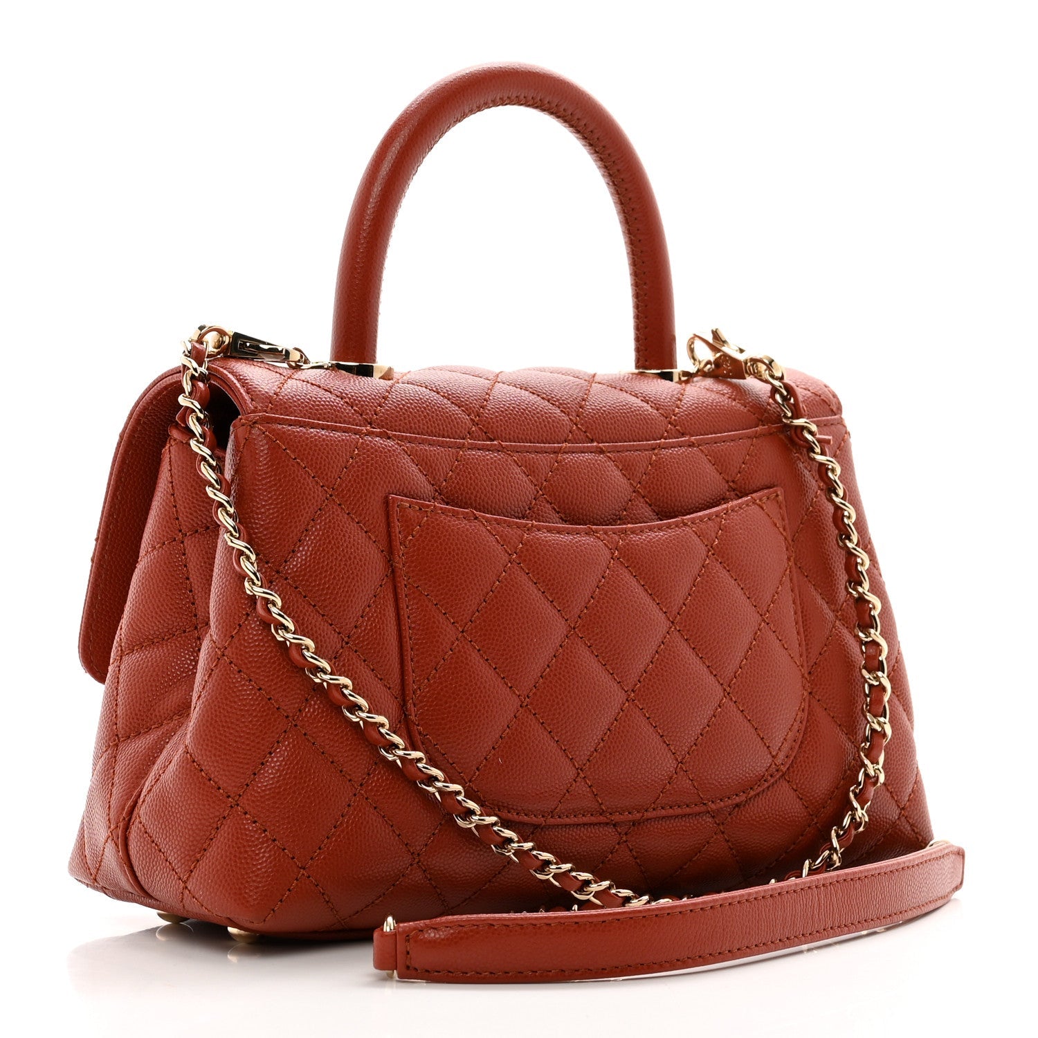 Caviar Quilted Mini Coco Handle Flap Brown