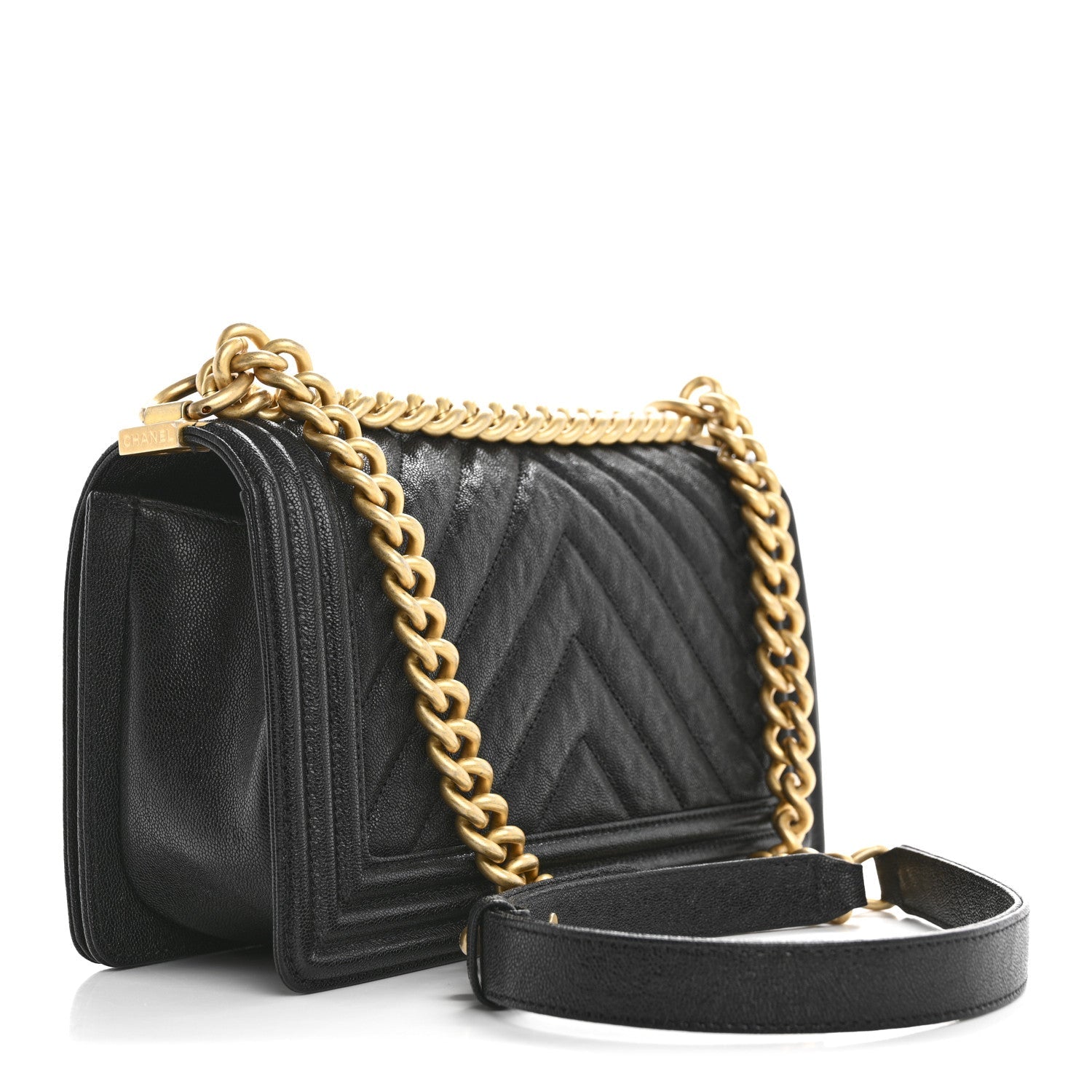 Caviar Chevron Quilted Medium Boy Flap Black