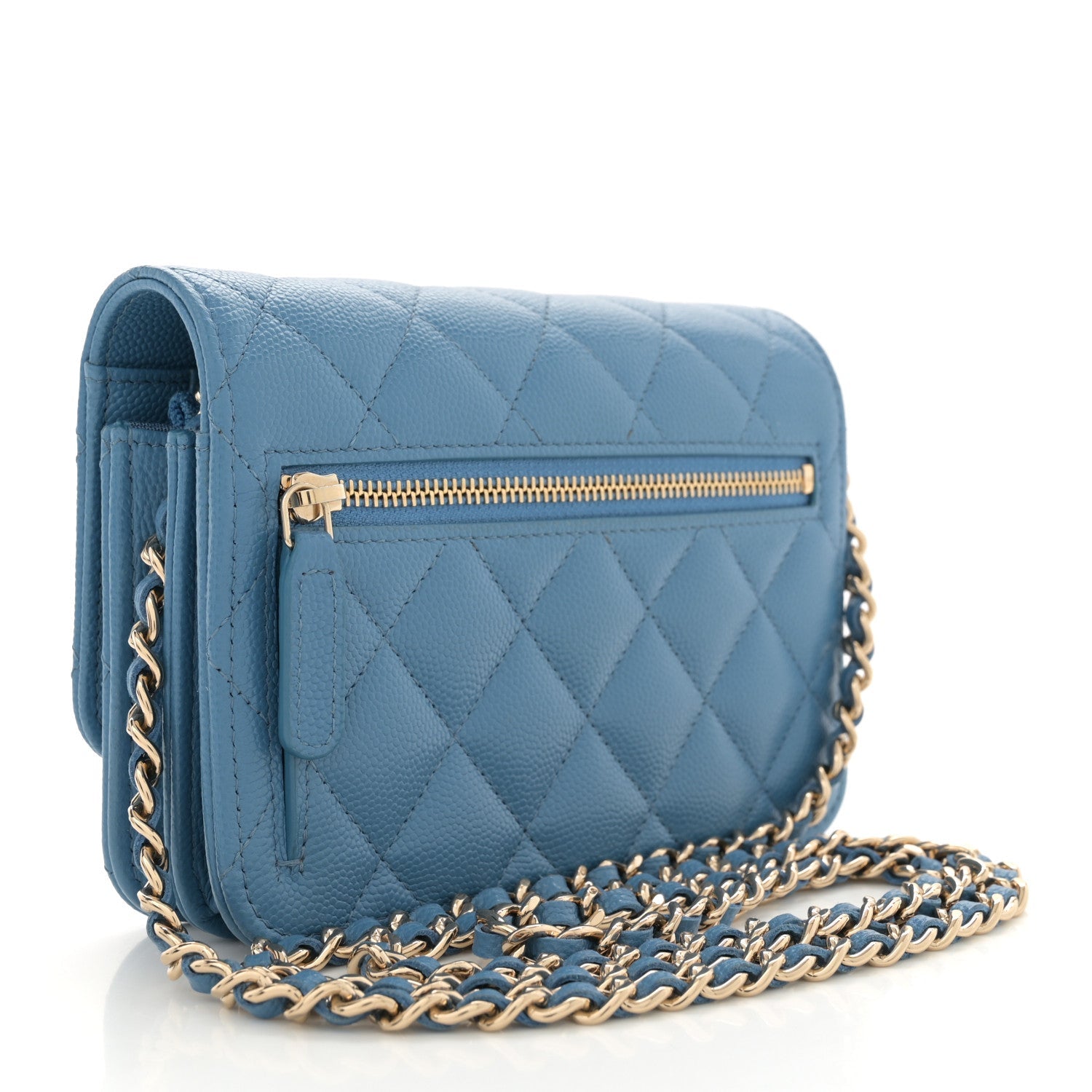 Caviar Quilted Mini Wallet On Chain WOC Blue