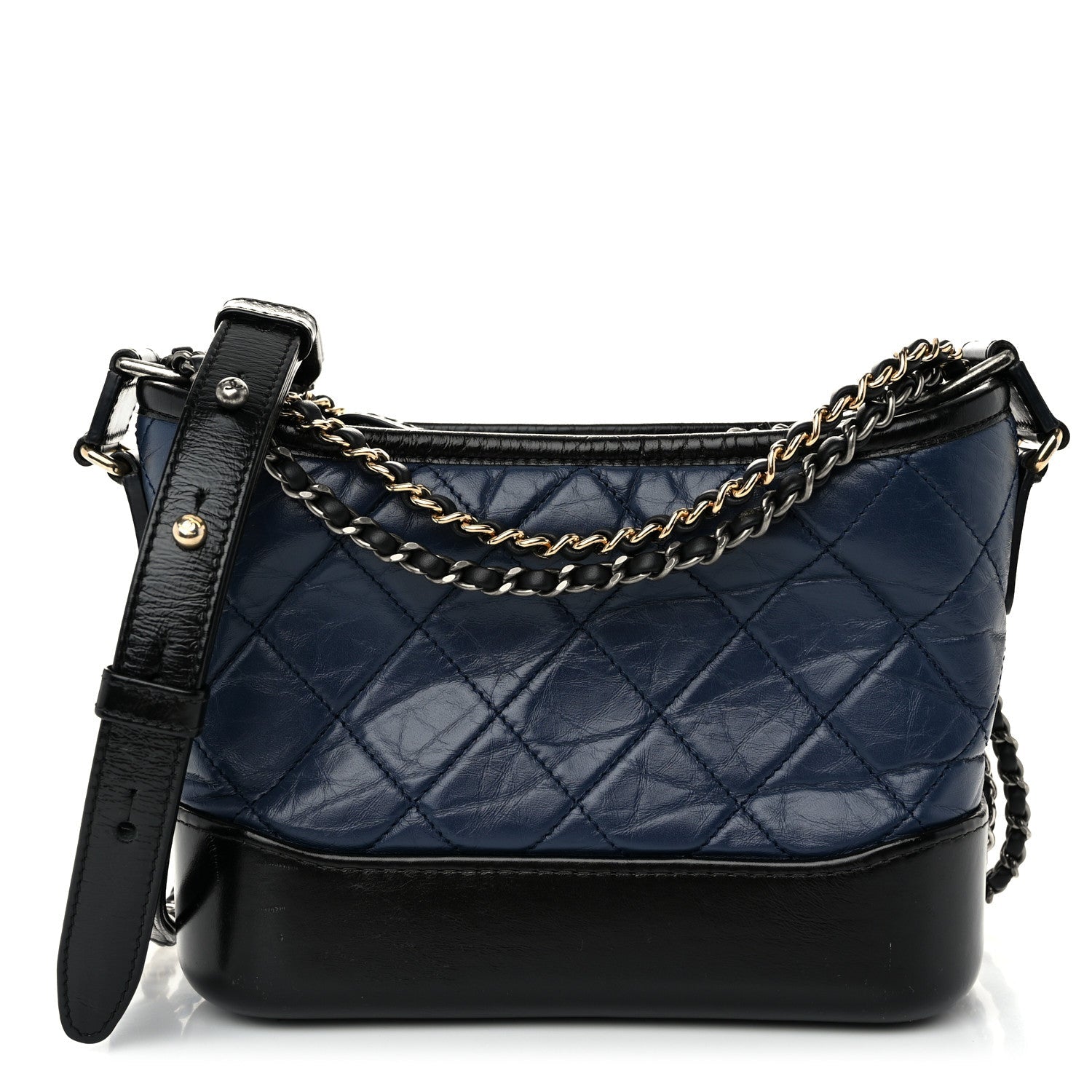 Aged Calfskin Quilted Small Gabrielle Hobo Navy Black