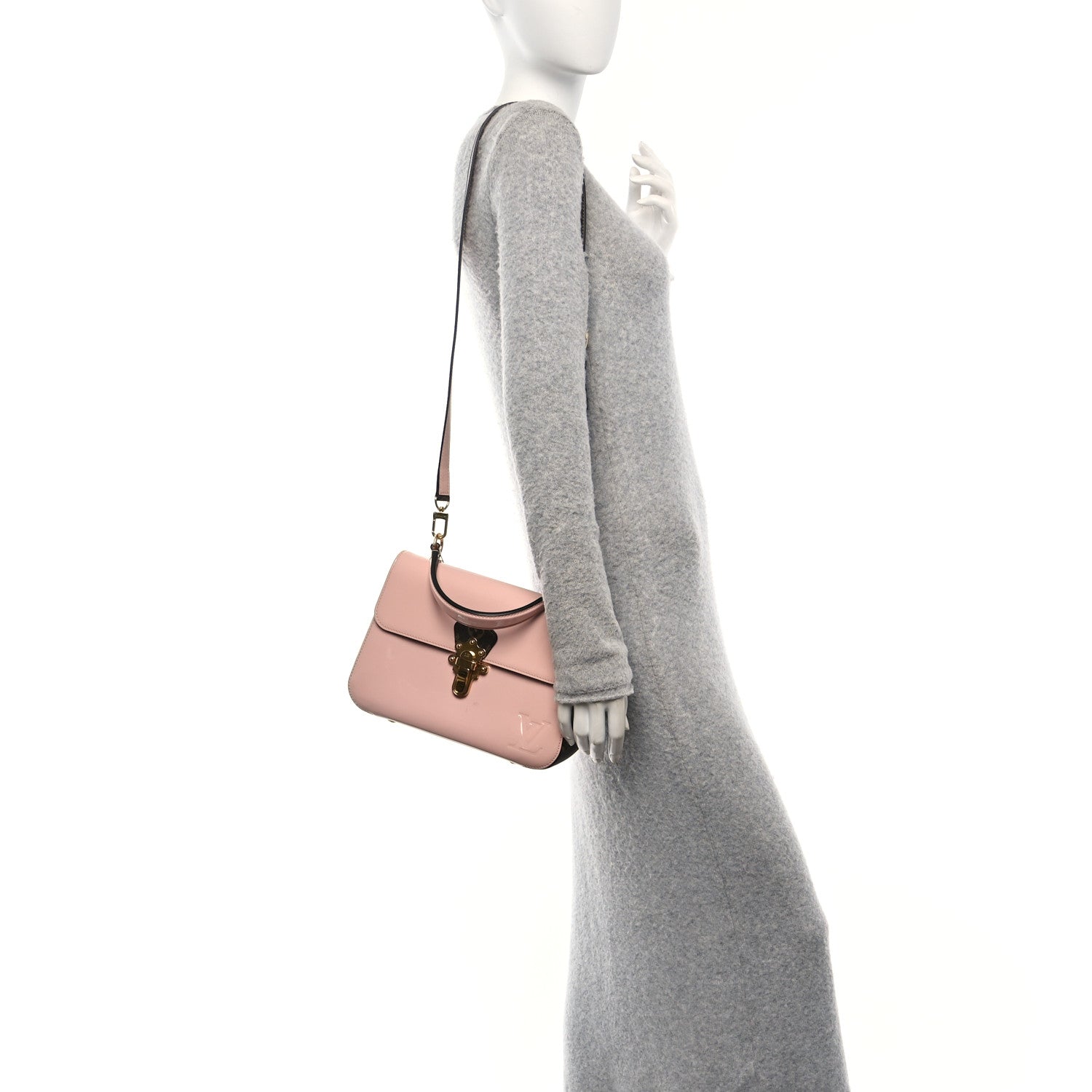 Patent Calfskin Monogram Cherrywood PM Rose Ballerine