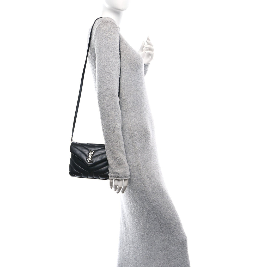 Calfskin Y Quilted Monogram Toy Loulou Crossbody Bag Black