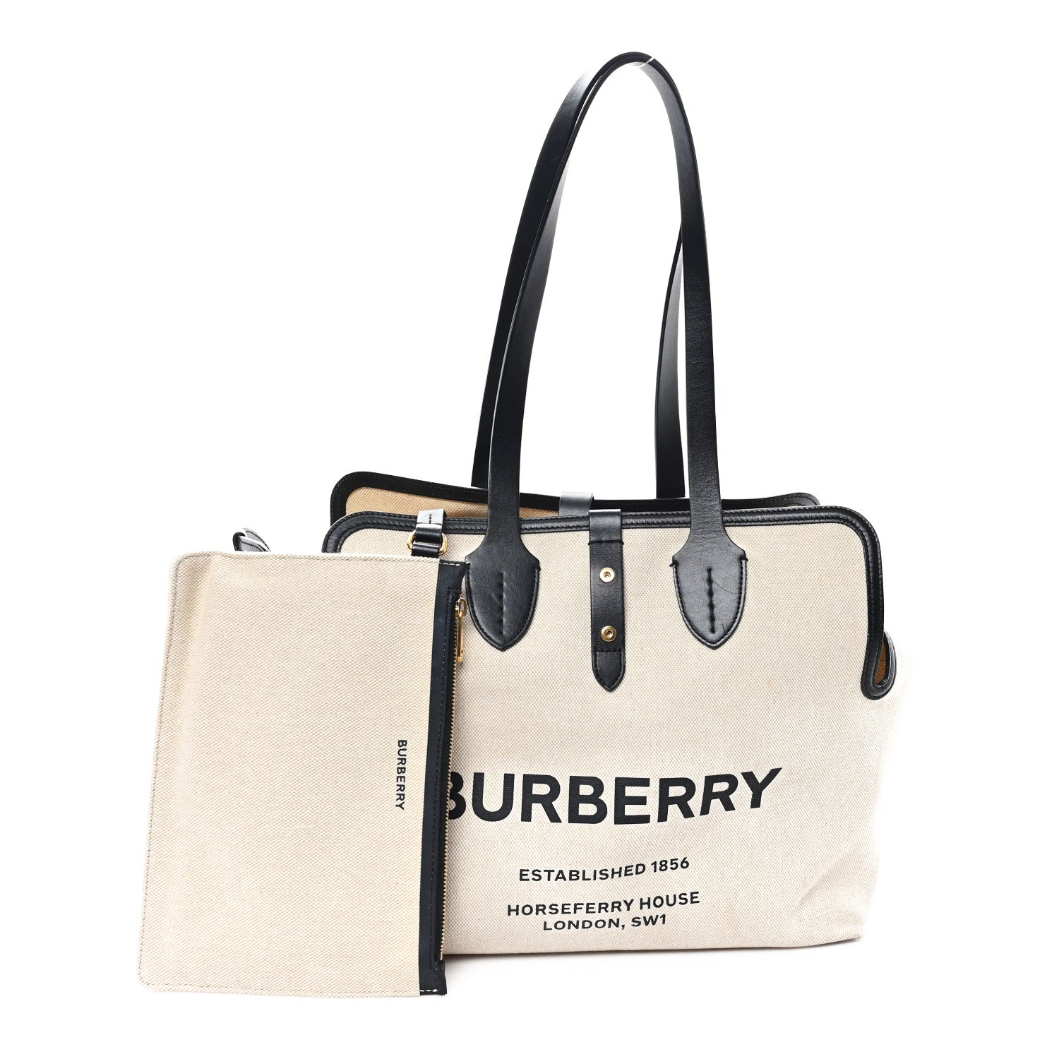 Cotton Soft Canvas Calfskin Medium Belt Tote Natural Black
