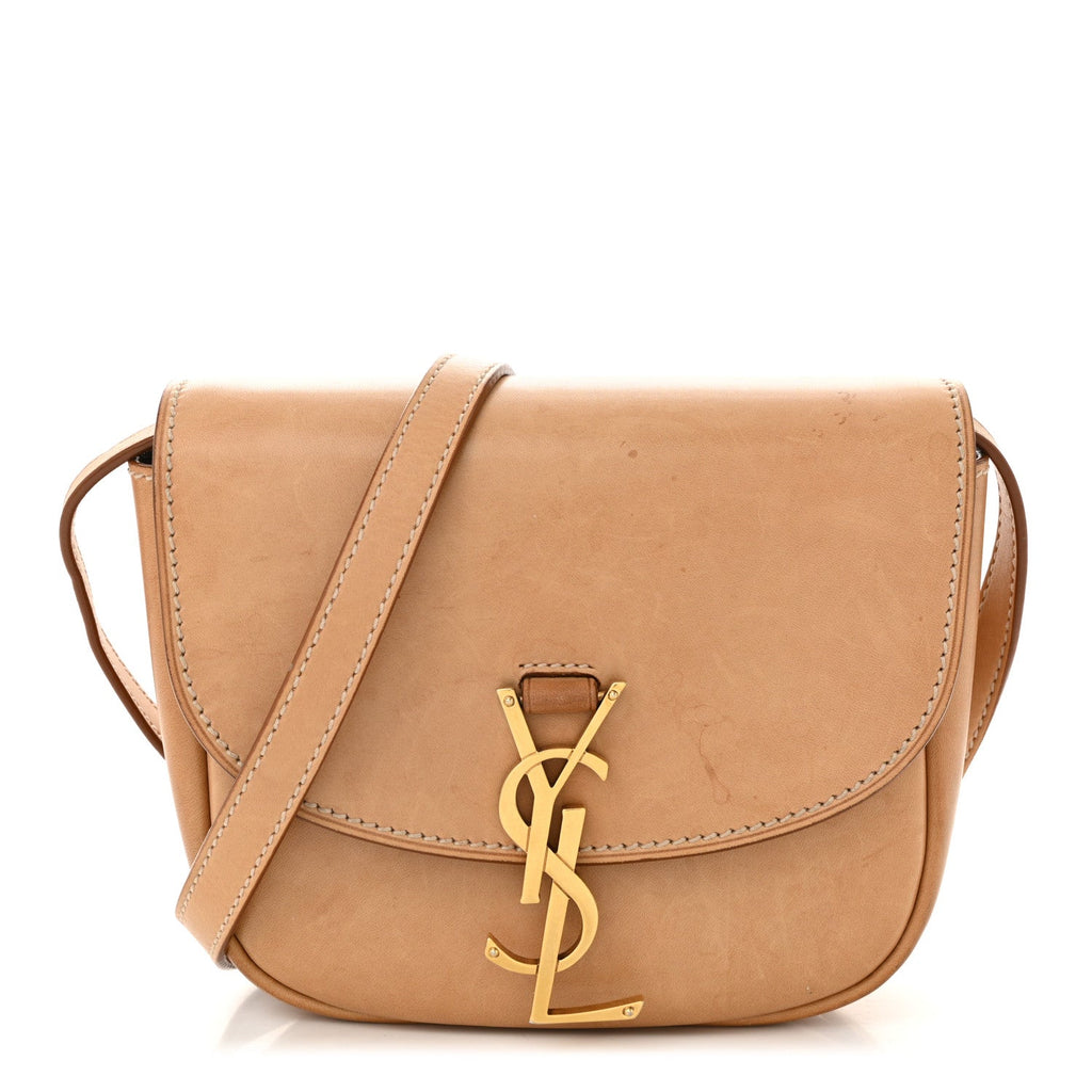 Smooth Vintage Calfskin Small Kaia Satchel Brown Gold