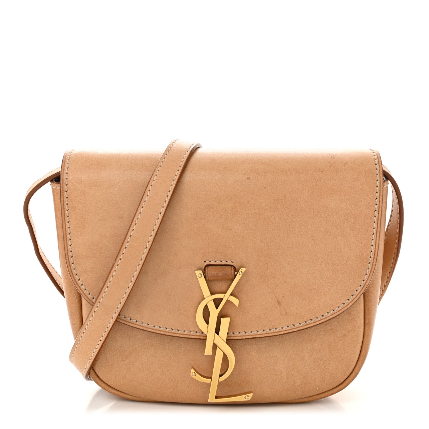 Smooth Vintage Calfskin Small Kaia Satchel Brown Gold