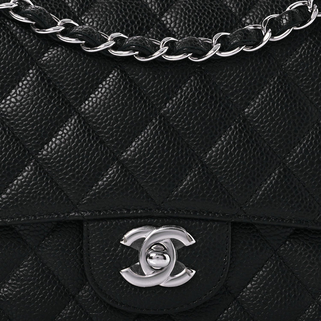 Caviar Quilted Medium Double Flap Black