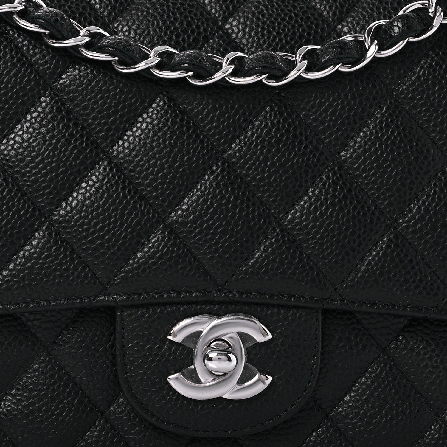 Caviar Quilted Medium Double Flap Black