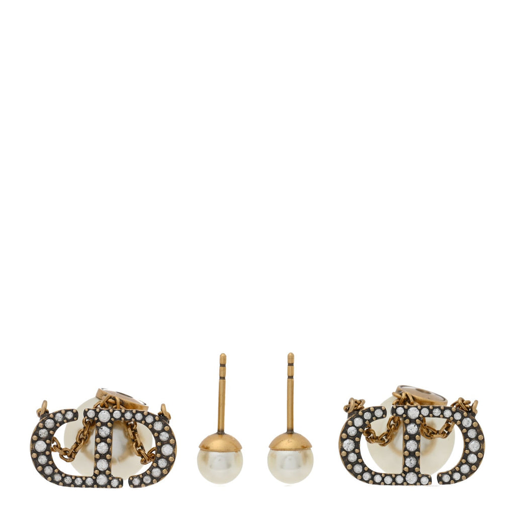 Pearl Crystal Tribal CD Drop Earrings Gold