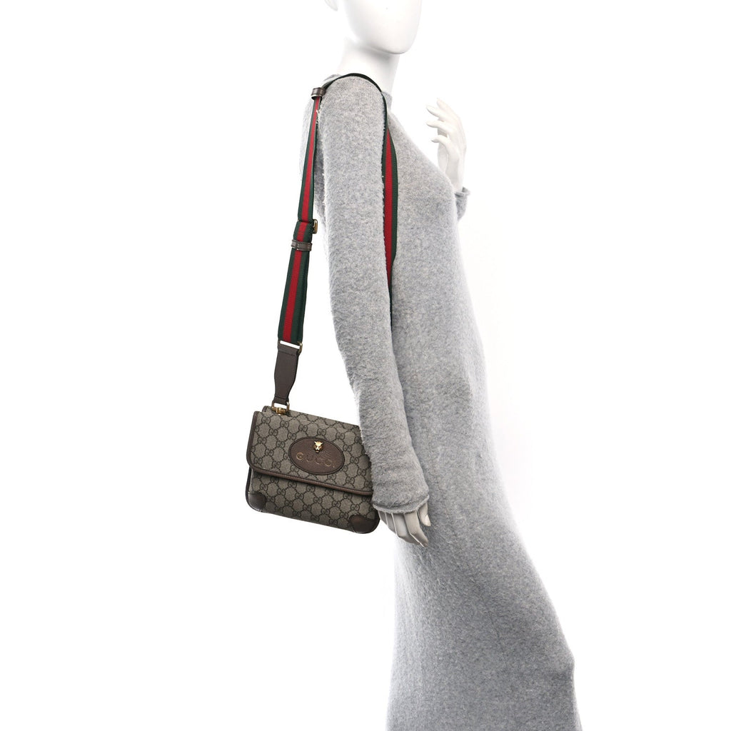 GG Supreme Monogram Web Small Neo Vintage Double Flap Messenger Bag Beige New Acero
