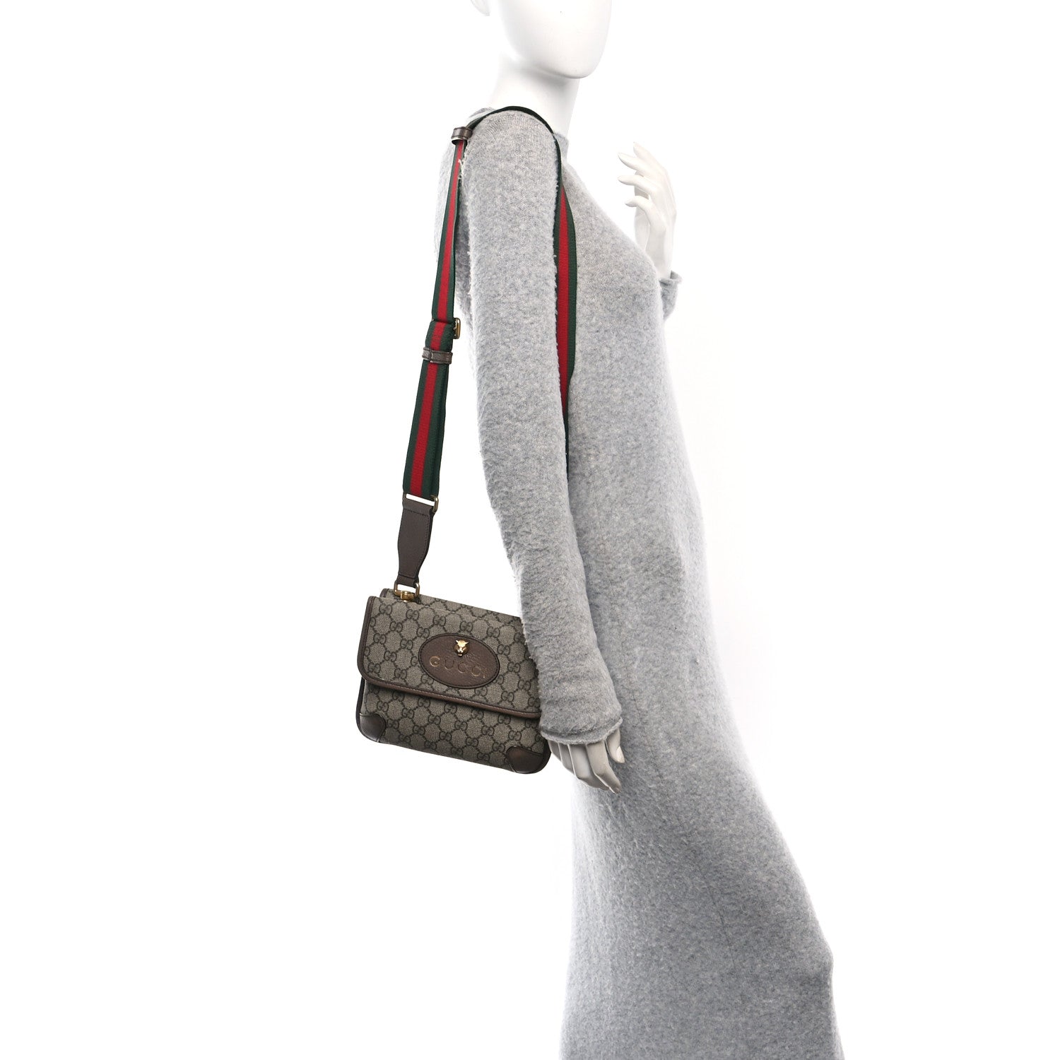 GG Supreme Monogram Web Small Neo Vintage Double Flap Messenger Bag Beige New Acero