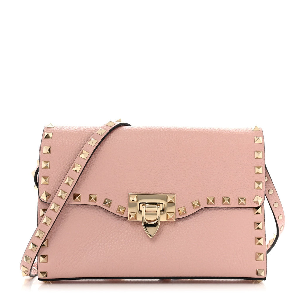 Pebbled Calfskin Medium Rockstud Flip Lock Crossbody Bag Loto