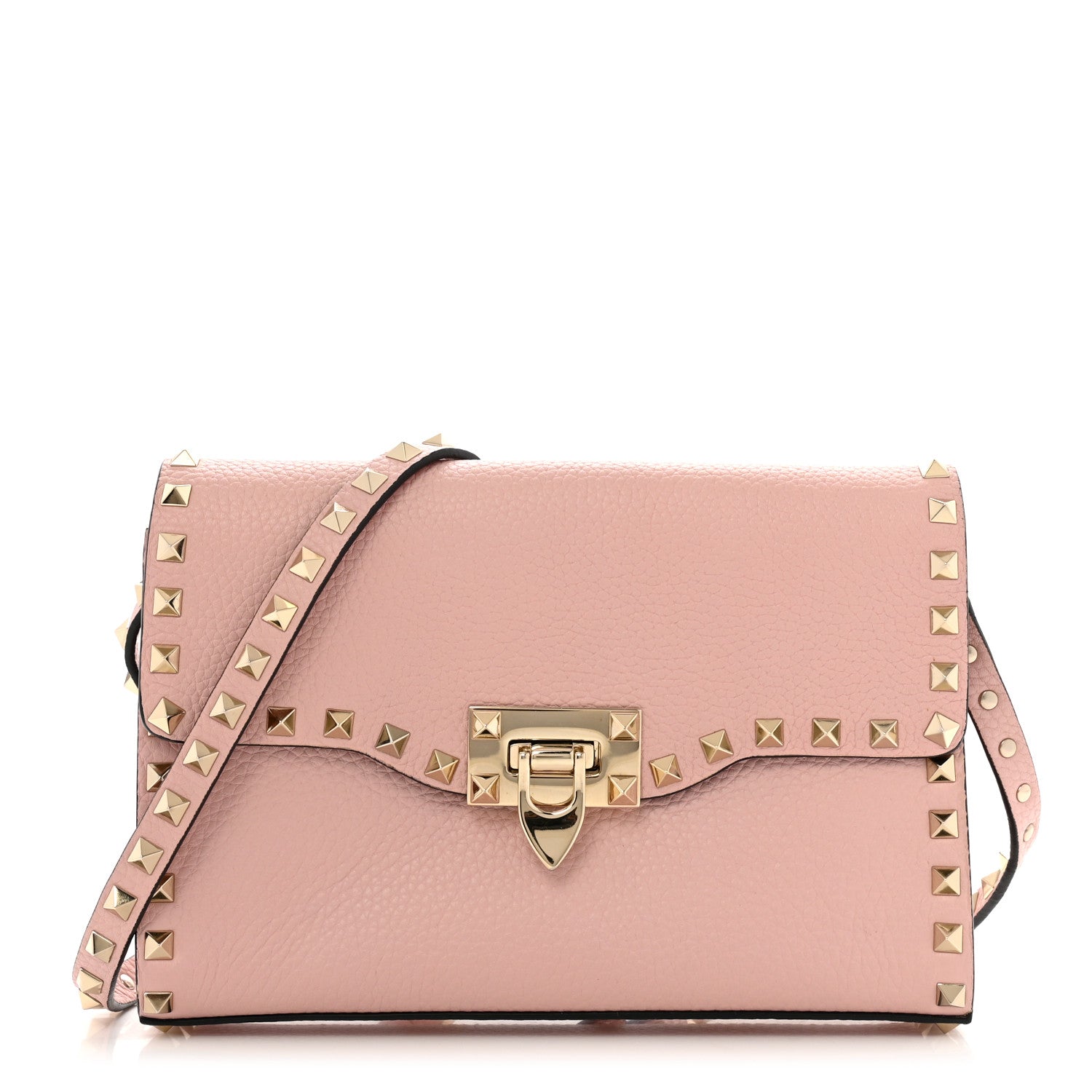 Pebbled Calfskin Medium Rockstud Flip Lock Crossbody Bag Loto