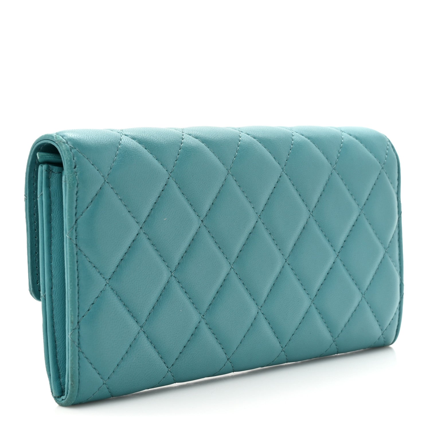 Lambskin Gripoix Quilted Gusset Flap Wallet Turquoise