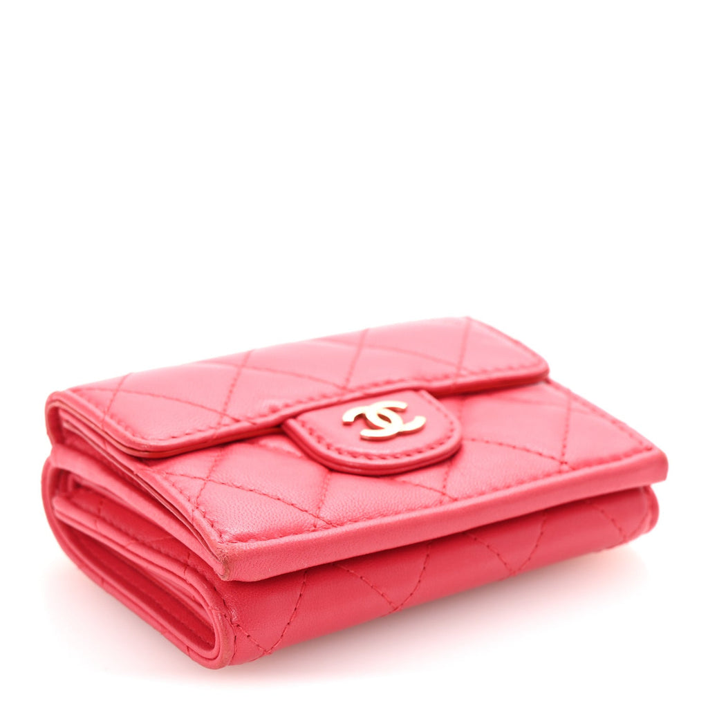 Lambskin Quilted Double Flap Wallet  Dark Pink