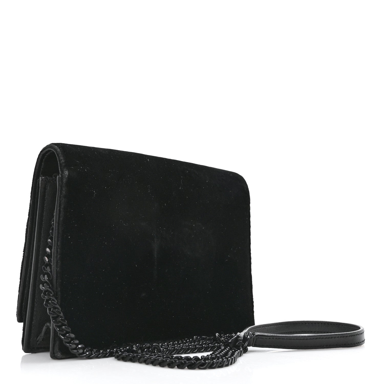 Velvet Crystal Monogram Kate Tassel Chain Wallet Black
