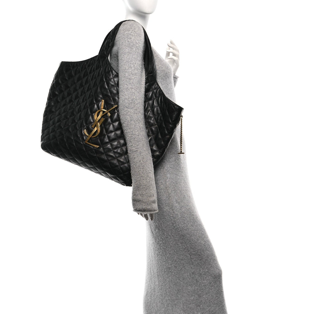 Lambskin Quilted Maxi Icare Shopping Tote Black