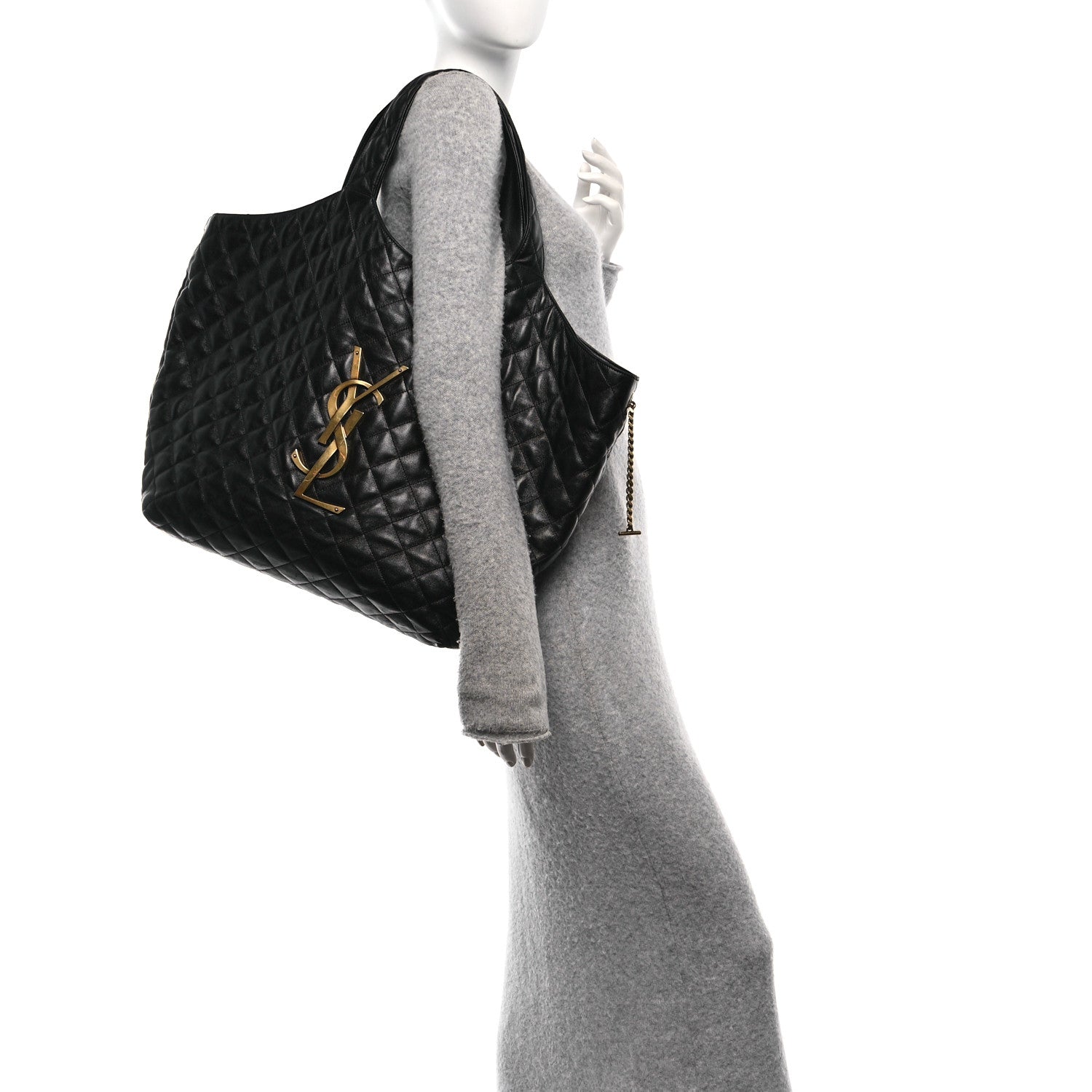 Lambskin Quilted Maxi Icare Shopping Tote Black