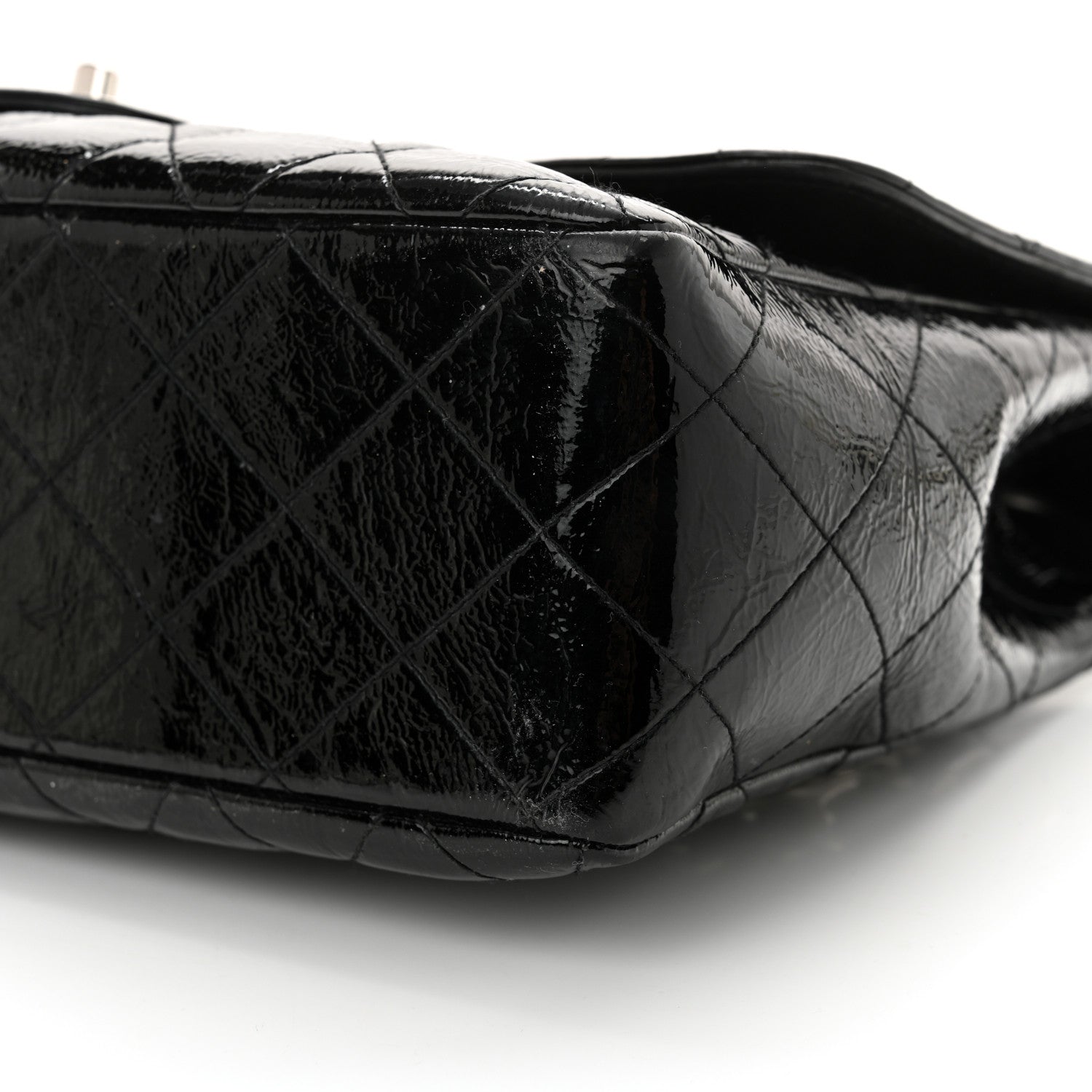Crinkled Patent Quilted Jumbo Single Flap Black